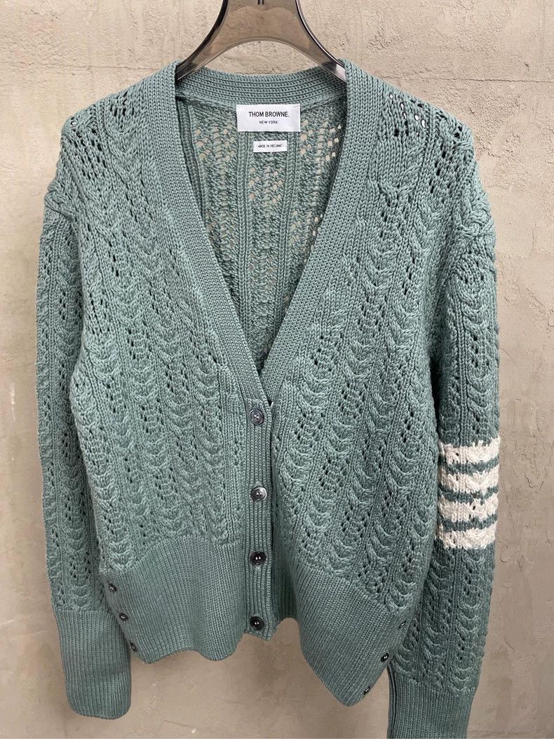Thom Browne Thom browne Gray-green four-striped wool cardigan jacket 25 Size US XS / EU 42 / 0 - 3 Thumbnail