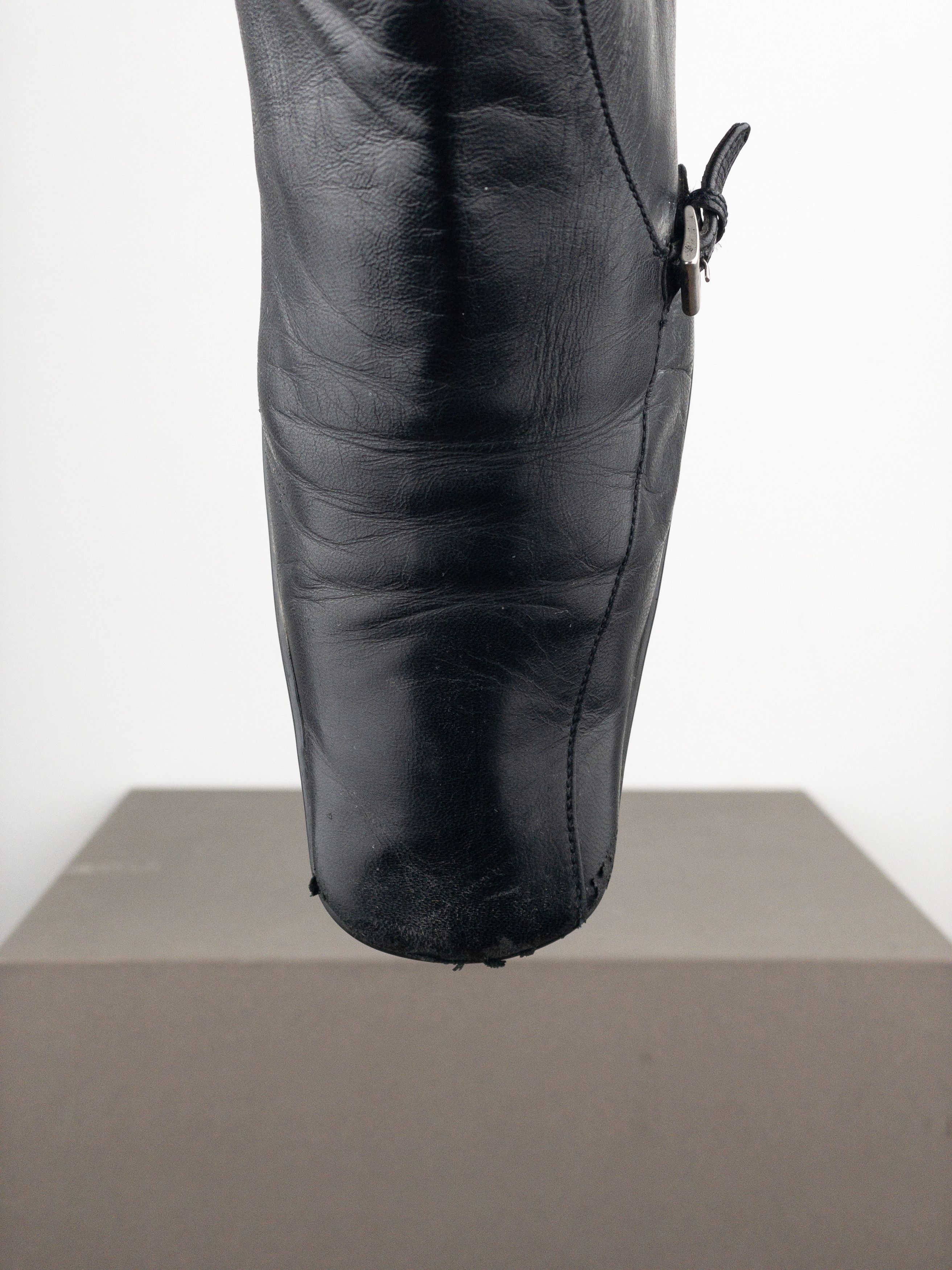 Prada 2000s Square Toe Sports Buckle Kitten Heel Ankle Boots
