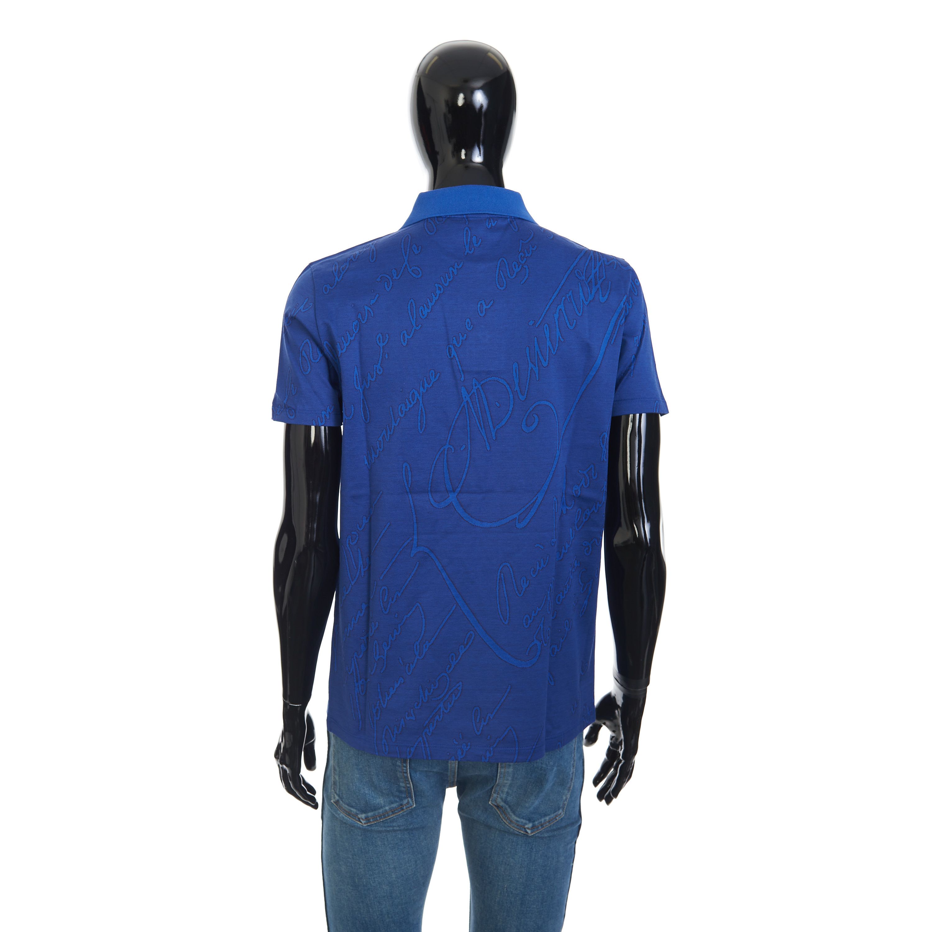 Berluti Polo Shirt In Vibrant Blue Scritto Jacquard Jersey Cotton Size US XS / EU 42 / 0 - 5 Thumbnail