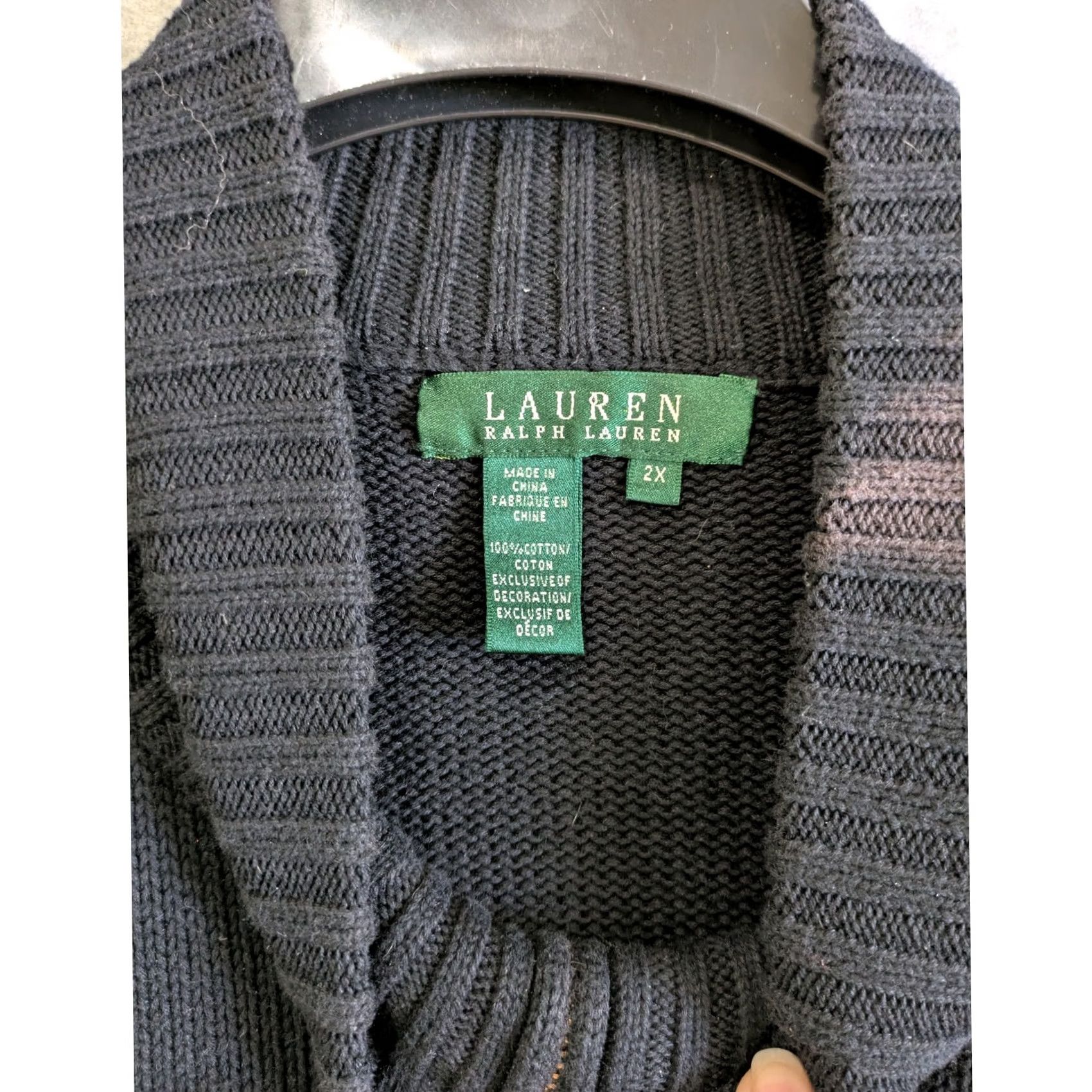 Ralph Lauren VINTAGE Lauren Ralph Lauren Sweater Women 2X Full Zip Shoulder Patched Chunky Knit Black Size XXL / US 16-18 / IT 52-54 - 4 Thumbnail