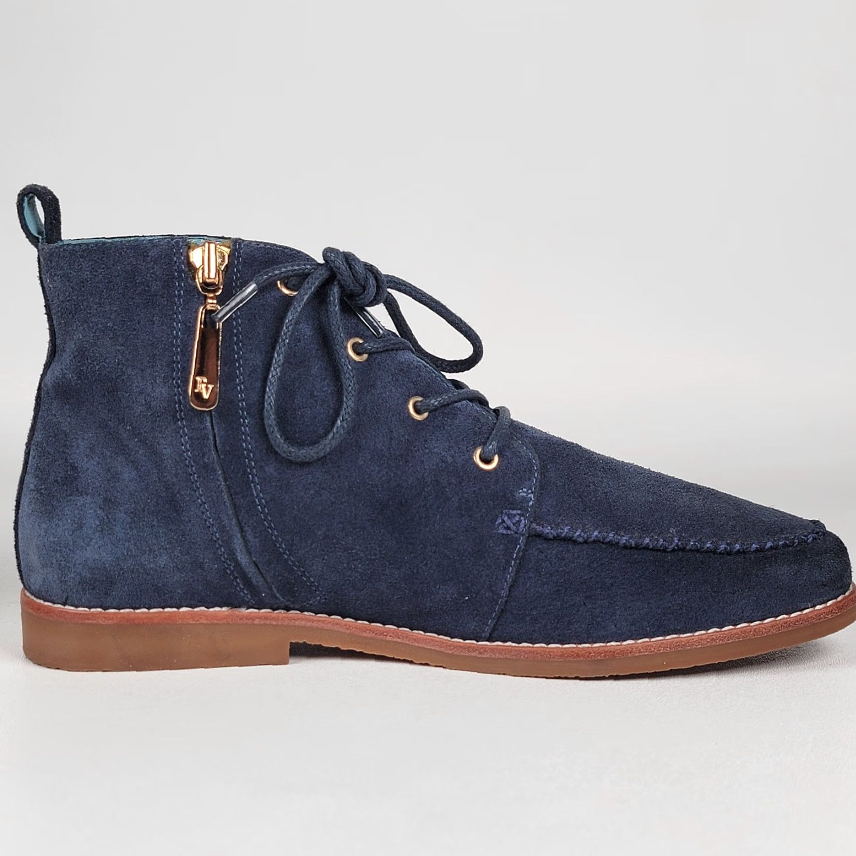Valentino Frances Valentine Boots Women’s Davis Blue Suede Chukka Ankle Zip Square Toe 9B Womens Fall Winter Leather Lining Rubber Sole Boots Size US 9 / IT 39 - 6 Thumbnail