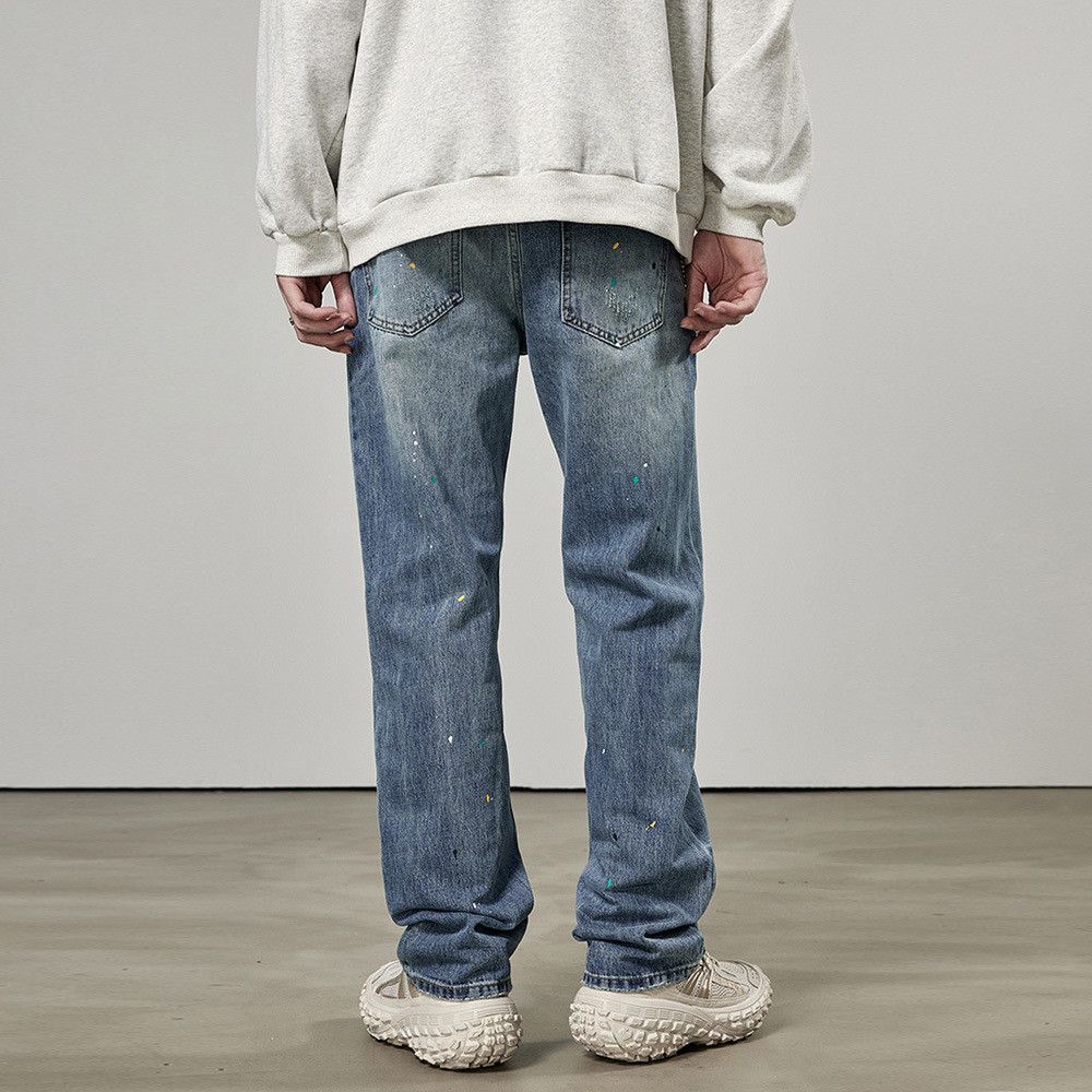 Japanese Brand × Vintage Men's loose trendy straight simple ink-splashed washed jeans Size US 32 / EU 48 - 4 Thumbnail
