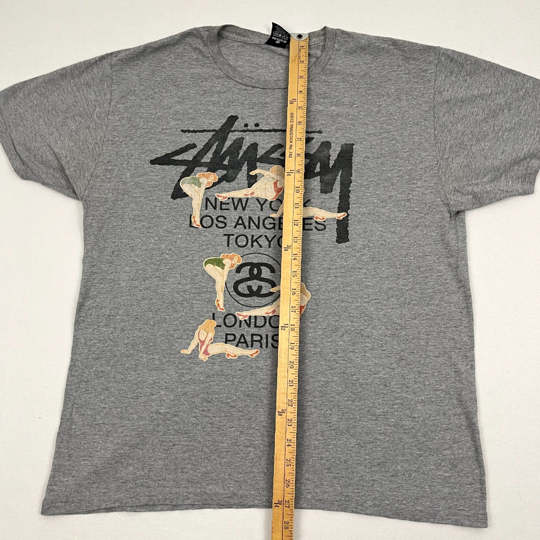 Vintage Stussy Shirt Mens L Gray World Tour Worldwide Pin Up Girls Graphic Streetwear T Shirt" Size US L / EU 52-54 / 3 - 5 Thumbnail