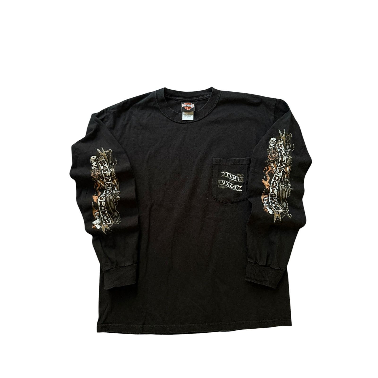 Harley Davidson Vintage Y2K Harley Davidson Pocket Flames Long Sleeve Size US L / EU 52-54 / 3 - 1 Thumbnail