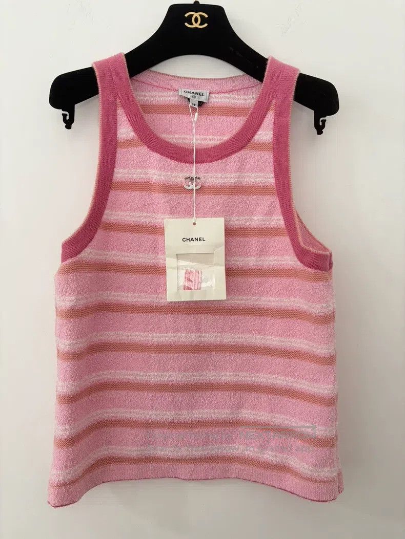 Chanel Pink towel fabric striped vest