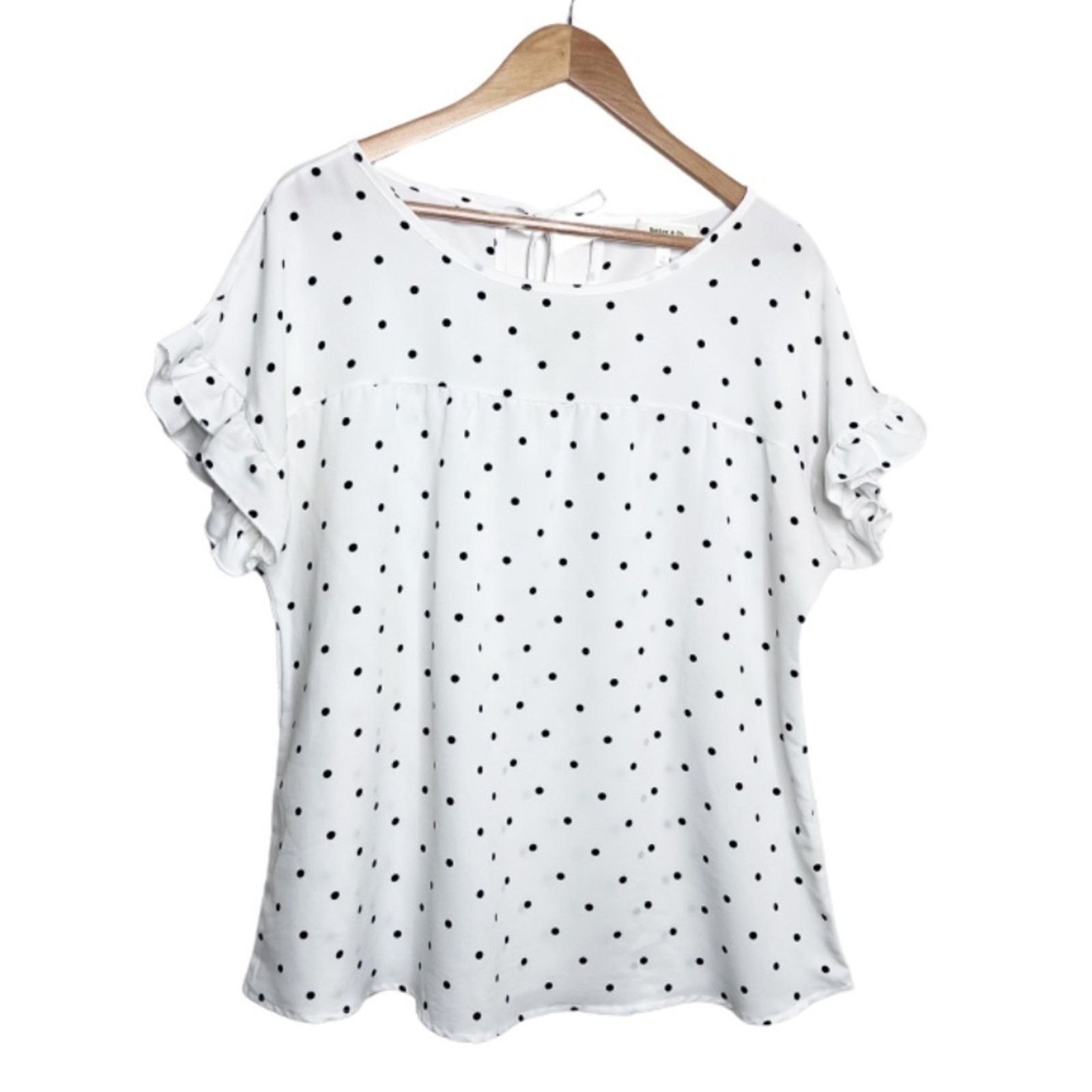 Other Hailey & Co White Black Polka Dot Ruffle Sleeve Blouse Size XL / US 12-14 / IT 48-50 - 1 Thumbnail