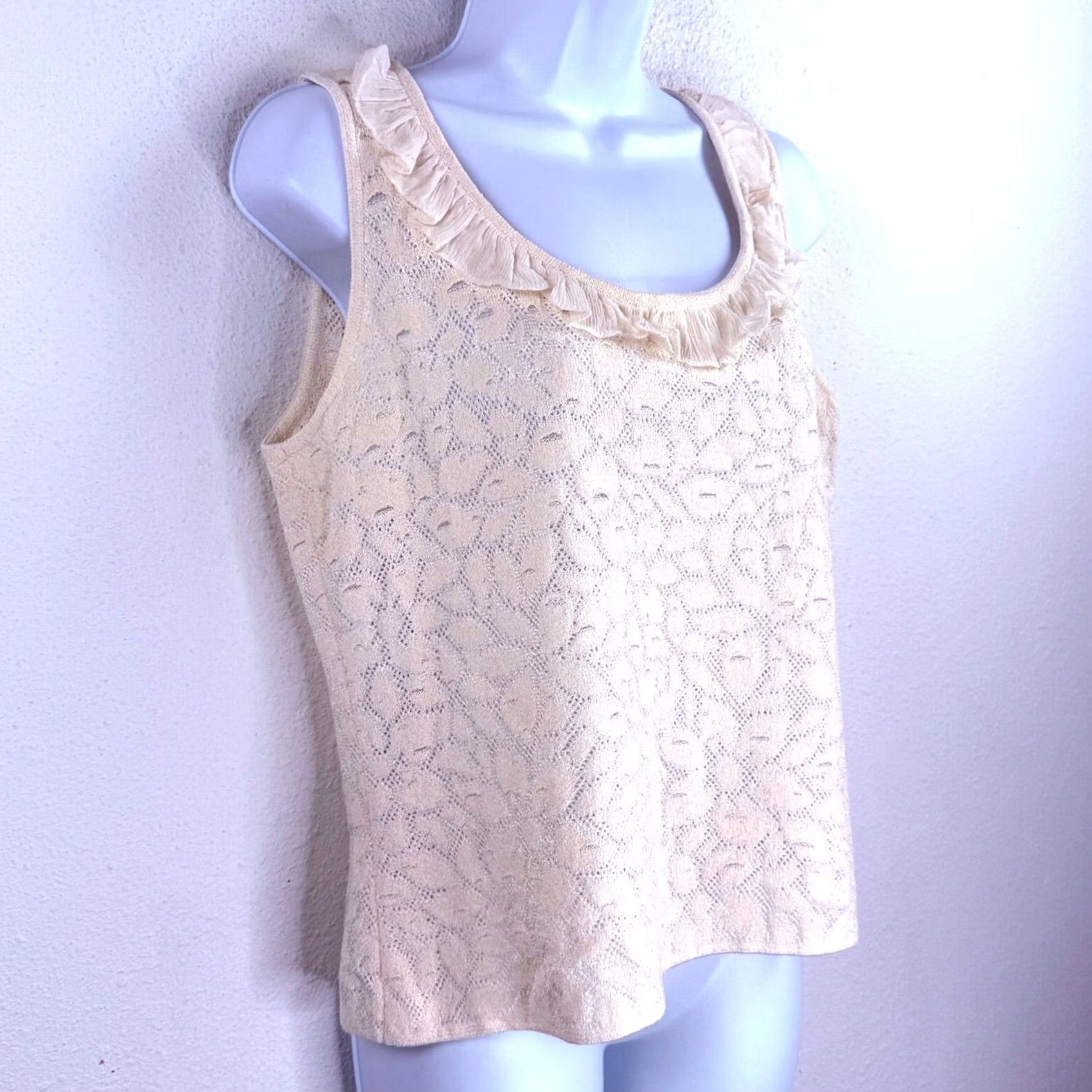 St. John St. John Blouse Sleeveless Scoop Neck White Cotton Blend Size M Ruffle Hem Tank Top Women Regular Basic Shirt Classic Fit Size M / US 6-8 / IT 42-44 - 2 Thumbnail