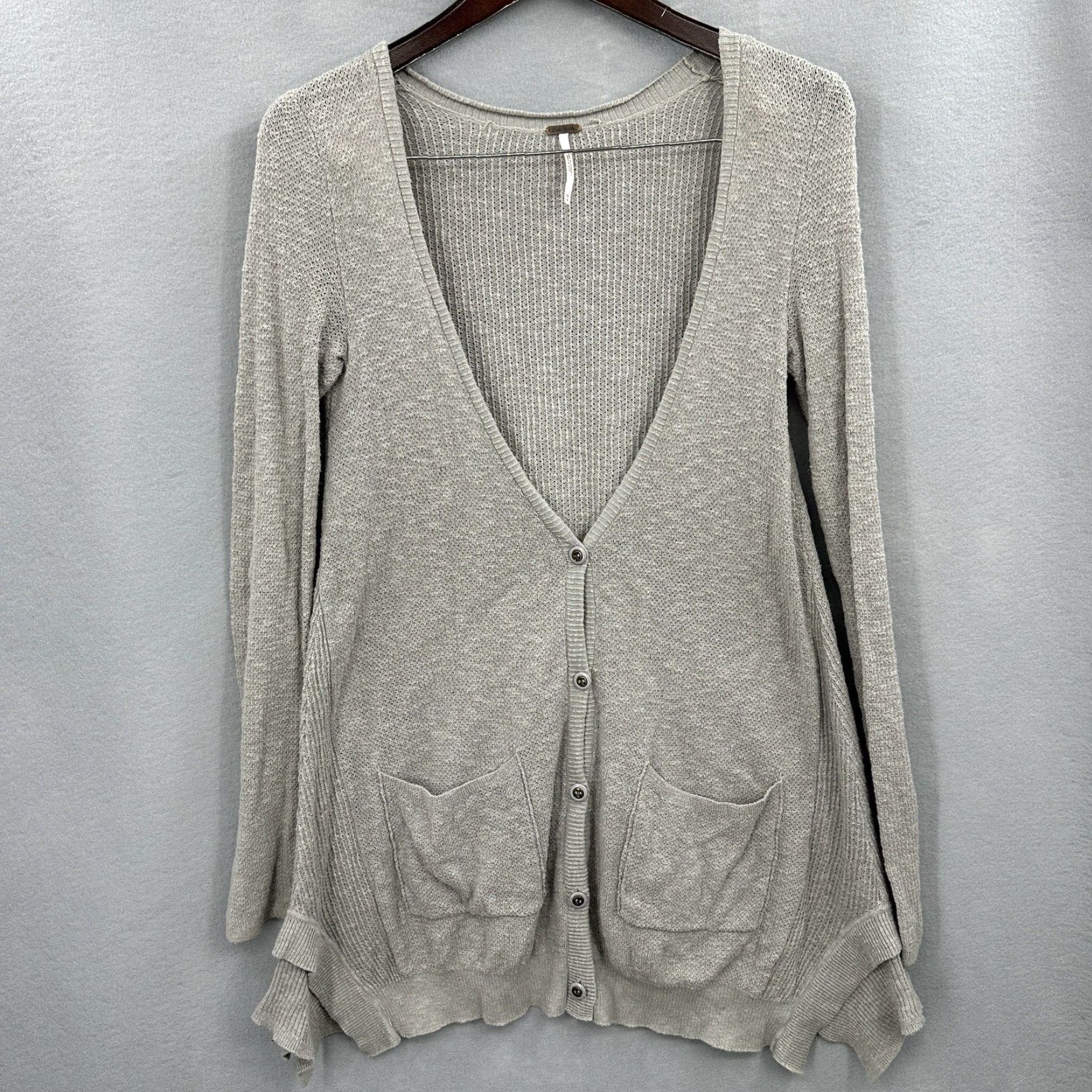 Free People VINTAGE Free People Cardigan Sweater Women's XS Gray Bohemian Casual Knit Fall Winter Spring Summer Size XS / US 0-2 / IT 36-38 - 2 Thumbnail