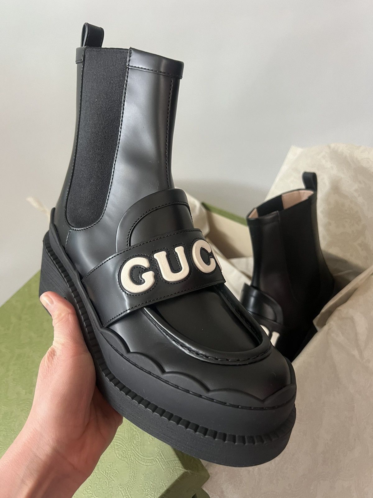 Gucci Leather Platform Boots with white Gucci Logo Size US 9.5 / IT 39.5 - 3 Thumbnail