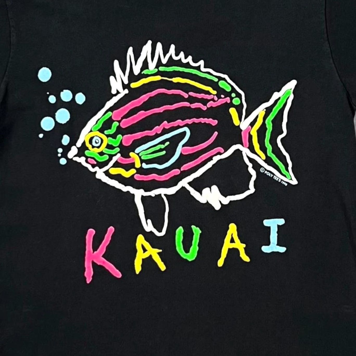 Fruit Of The Loom VINTAGE Kaui Neon Coloured Fish Souvenir Graphic Single Stitch T-Shirt Small Shirt Mens Black 90s Graphic Souvenir USA Fish Size US S / EU 44-46 / 1 - 3 Thumbnail