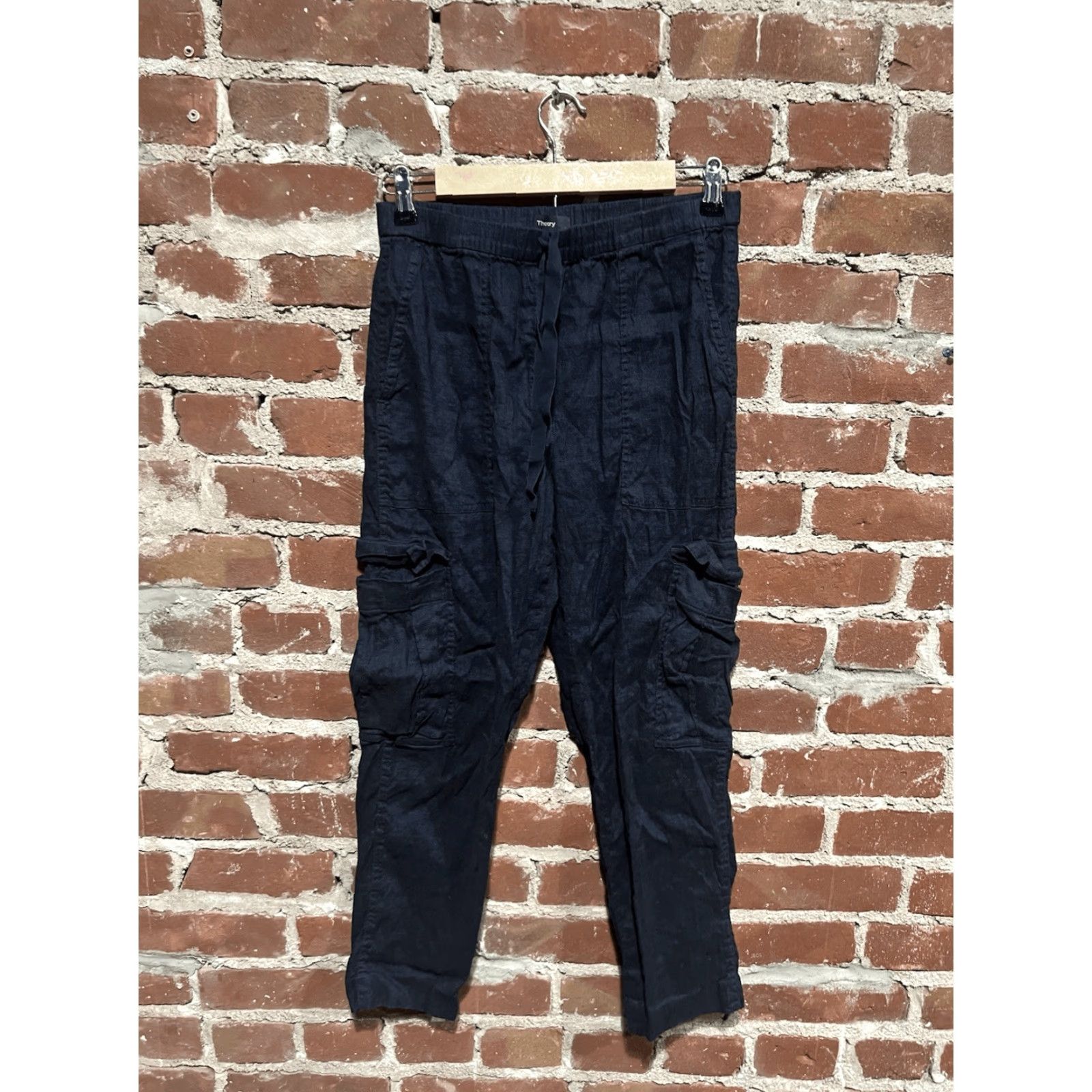 Theory Theory Womens Cargo Pants Blue Linen Small S Regular Pull On Hair? Size 28" / US 6 / IT 42 - 2 Thumbnail