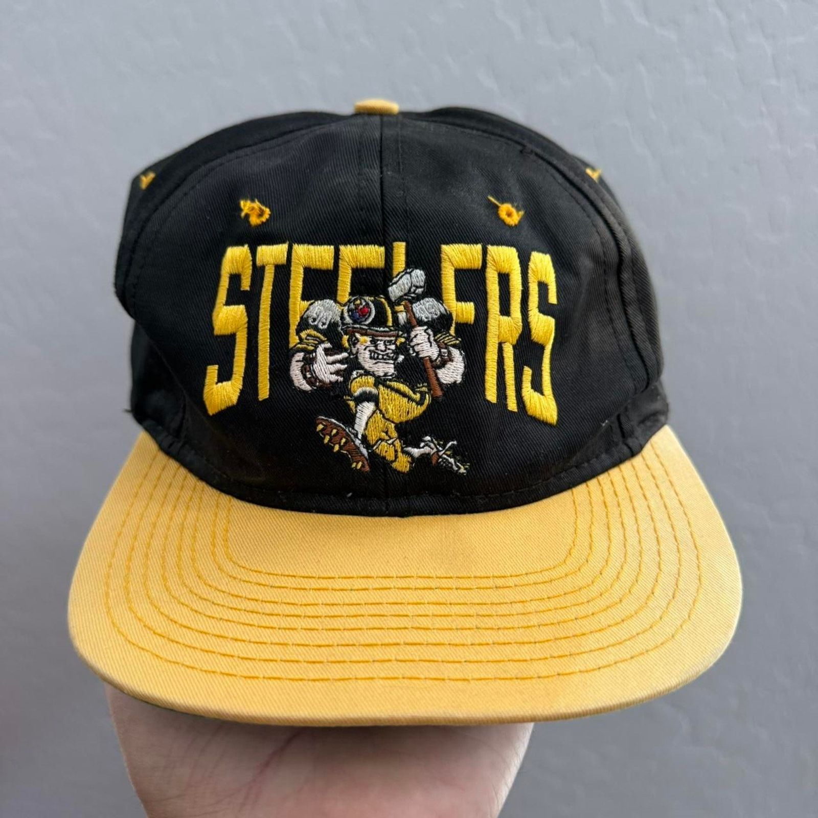 Logo 7 Vintage 90s Steelers Miner Logo Snapback Black Yellow Size ONE SIZE - 1 Thumbnail