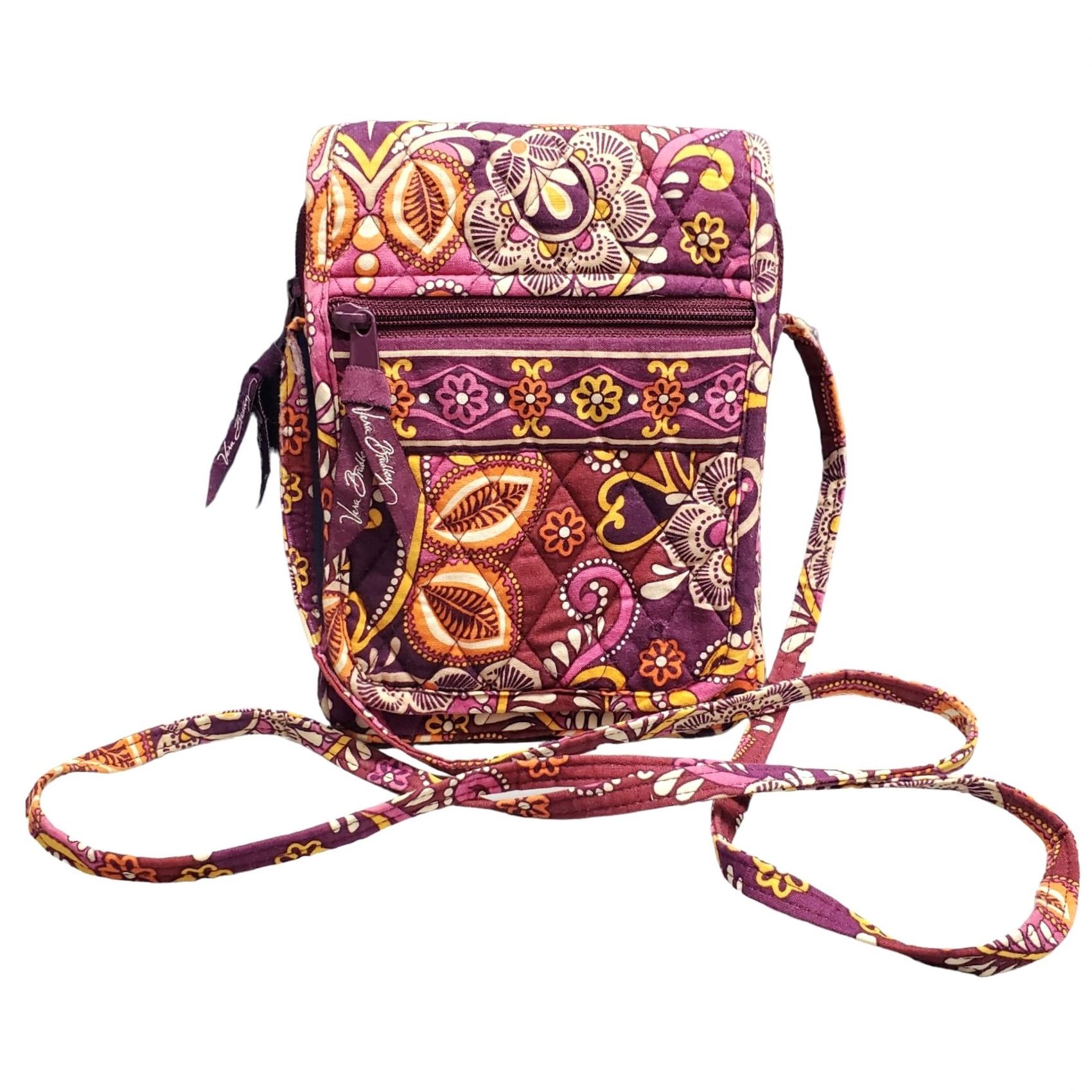 Vintage Vera Bradley Hipster Crossbody Bag Womens Purple Multi Fabric Paisley Zip Pocket Size ONE SIZE - 2 Thumbnail