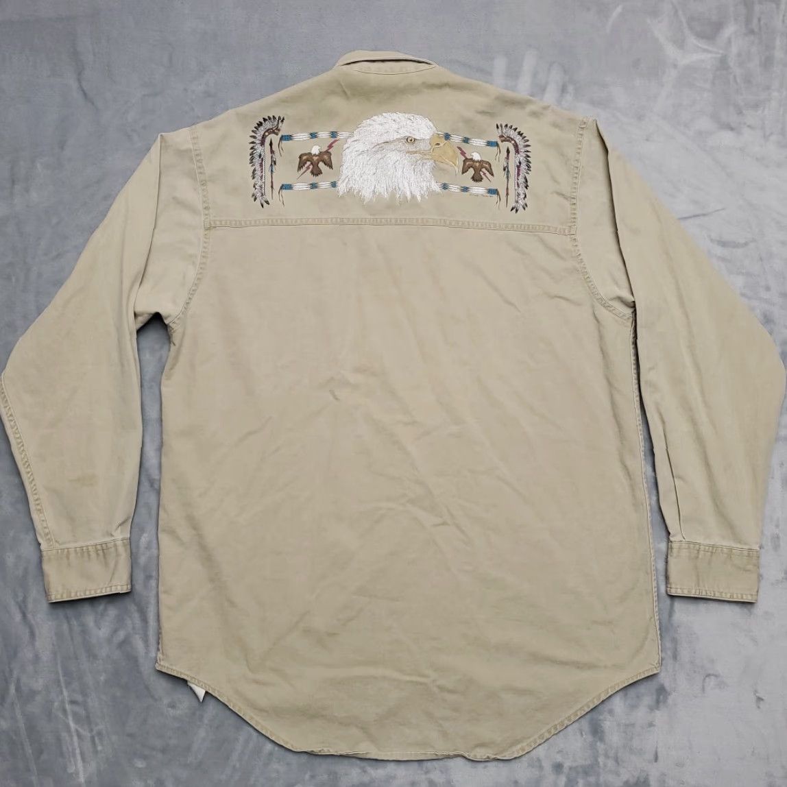 Coldwater Creek VINTAGE Nike Shirt Men L Beige Twill Long Sleeve Eagle Western Native Made in USA Size US L / EU 52-54 / 3 - 7 Thumbnail