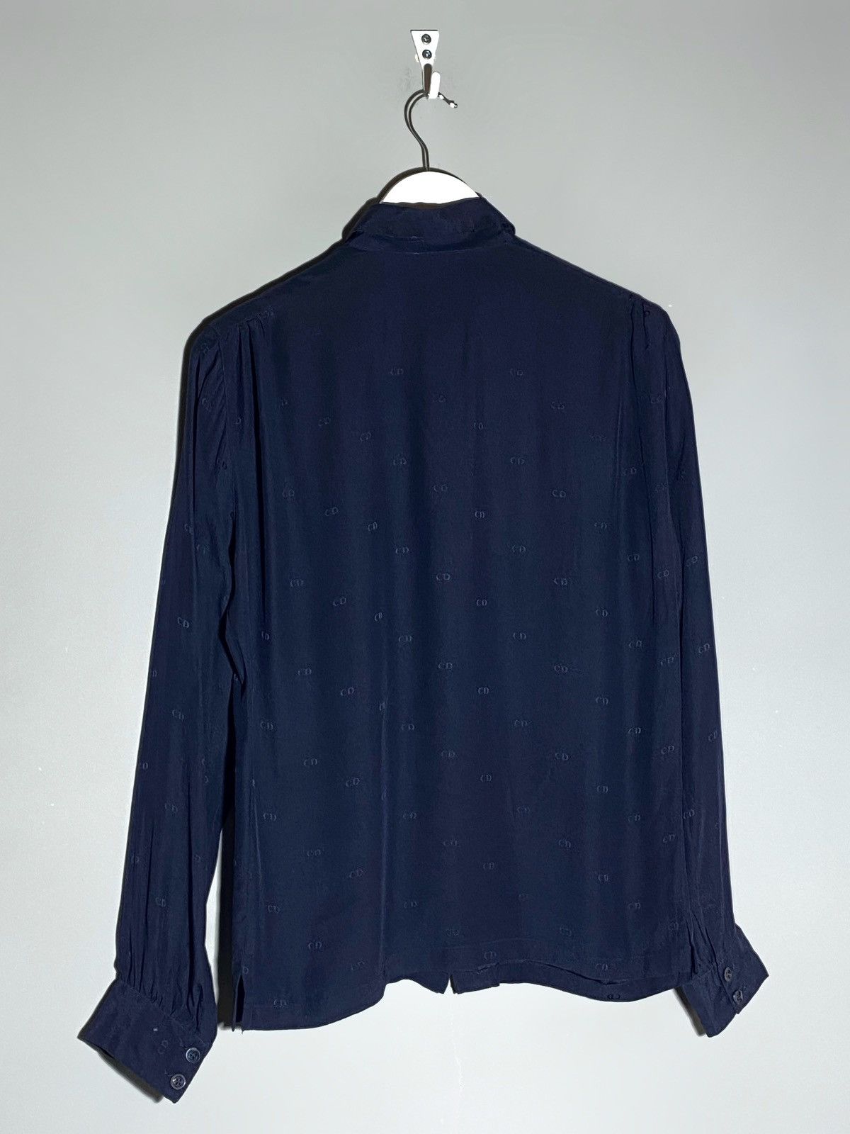 Christian Dior Monsieur Vintage 90s Christian Dior CD Monogram Silk Shirt Navy Blue Size US S / EU 44-46 / 1 - 2 Thumbnail