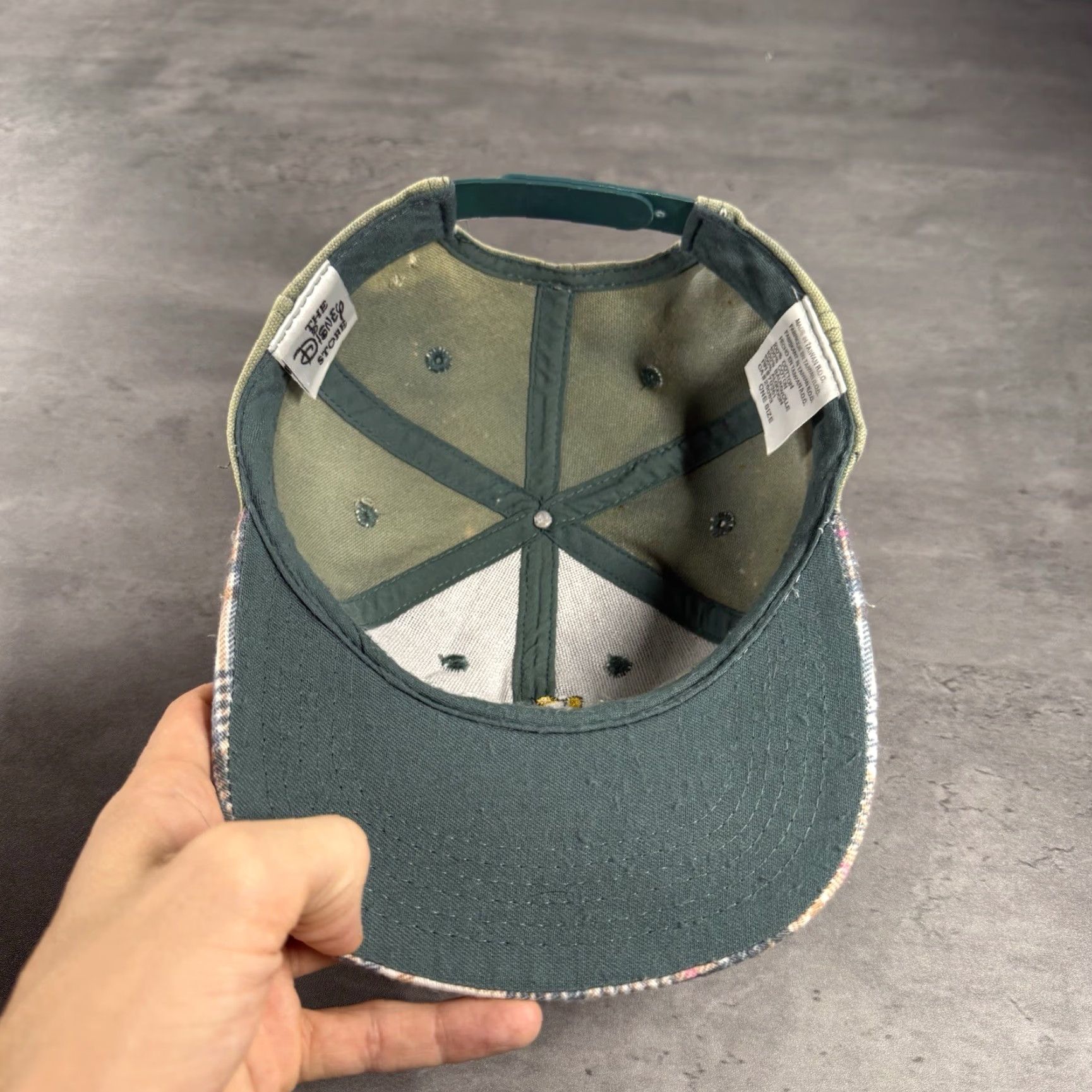 Disney VINTAGE Disney Winnie The Pooh Hat Green Denim Plaid Faded Trucker Hat Thrash Disney Store Size ONE SIZE - 6 Thumbnail