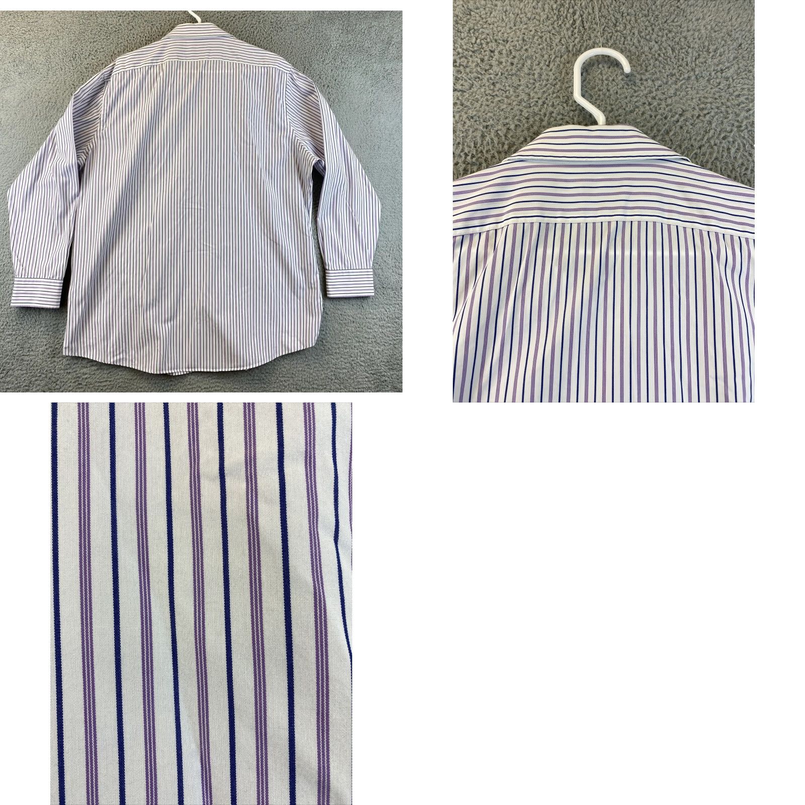Polo Ralph Lauren VINTAGE Ralph Lauren Polo Dress Shirt Mens Long Sleeve 17.5 Purple Stripes Cotton Slim Fit Mens Size 46R - 8 Thumbnail