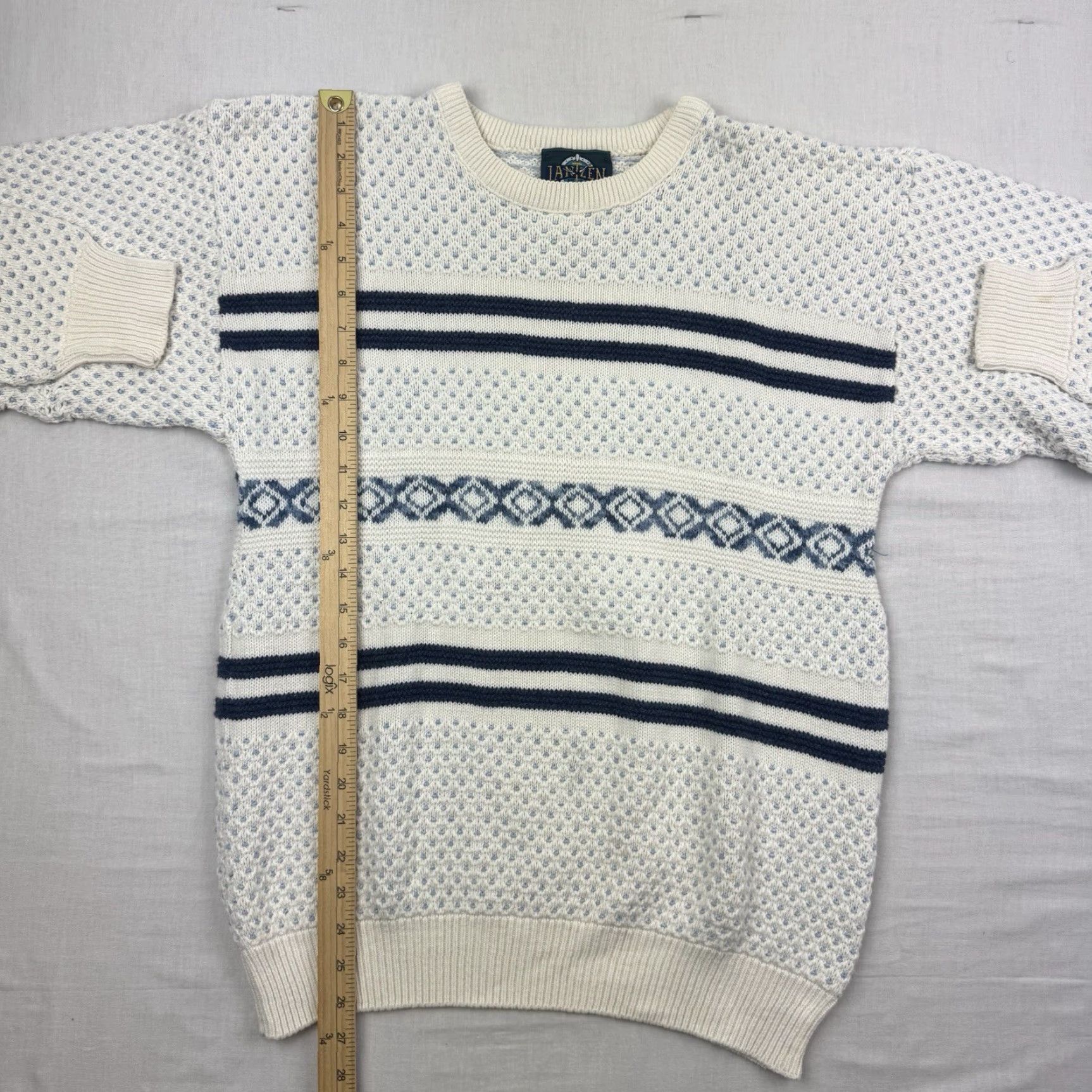 Jantzen VINTAGE Jantzen Sweater Striped Knit Pullover Womens Medium White 90s Classic Size M / US 6-8 / IT 42-44 - 6 Thumbnail