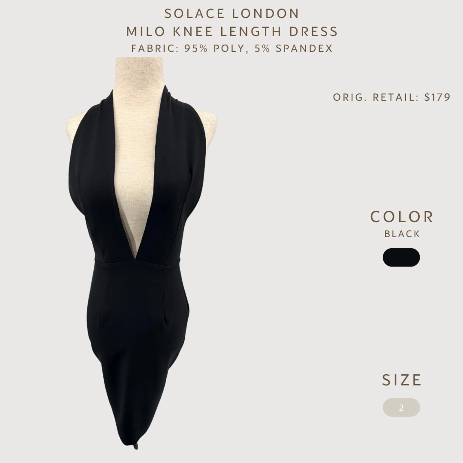 Other Solace London Milo Plunge Dress Black Knee Length 2 Size XS / US 0-2 / IT 36-38 - 2 Thumbnail