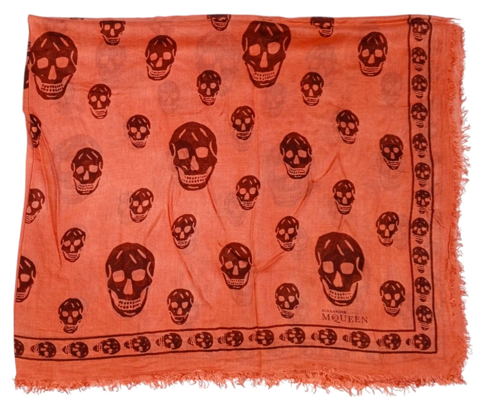 Alexander McQueen ALEXANDER MCQUEEN AMQ Signature Skull Orange Silk Scarf Size ONE SIZE - 1 Thumbnail