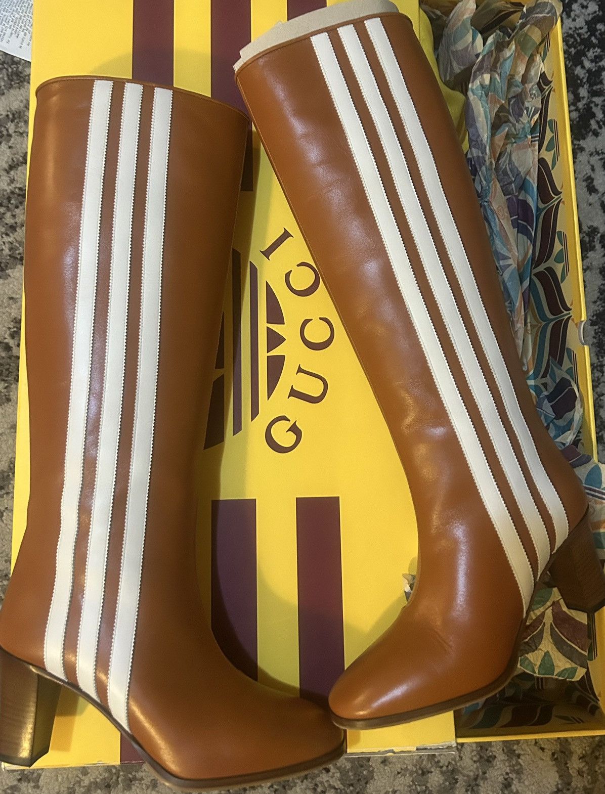 Gucci Gucci x Adidas Knee High Stripe Leather Boots Cognac size 37 Size US 7 / IT 37 - 10 Thumbnail