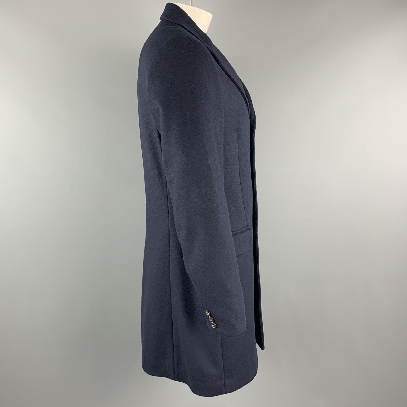 Benetton BENETTON Size L Navy Wool Blend Notch Lapel Long Coat Size US L / EU 52-54 / 3 - 4 Thumbnail
