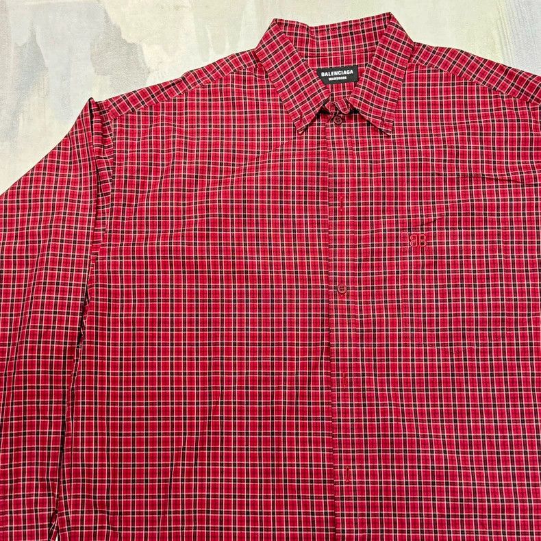 Balenciaga Balenciaga size 38 Red Plaid Wide Edition Casual Long Slee Size L / US 10 / IT 46 - 3 Thumbnail