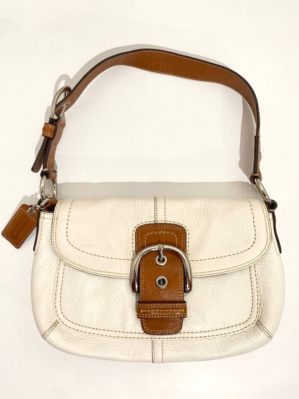 Coach SOHO Saddle White Leather Shoulder Hand Bag 