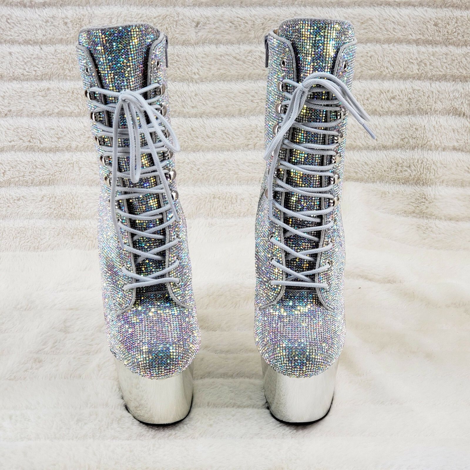 Other Adore 1020CHRS Silver Bejeweled Rhinestone 7" High Heel Plat Size US 12 / IT 42 - 4 Thumbnail