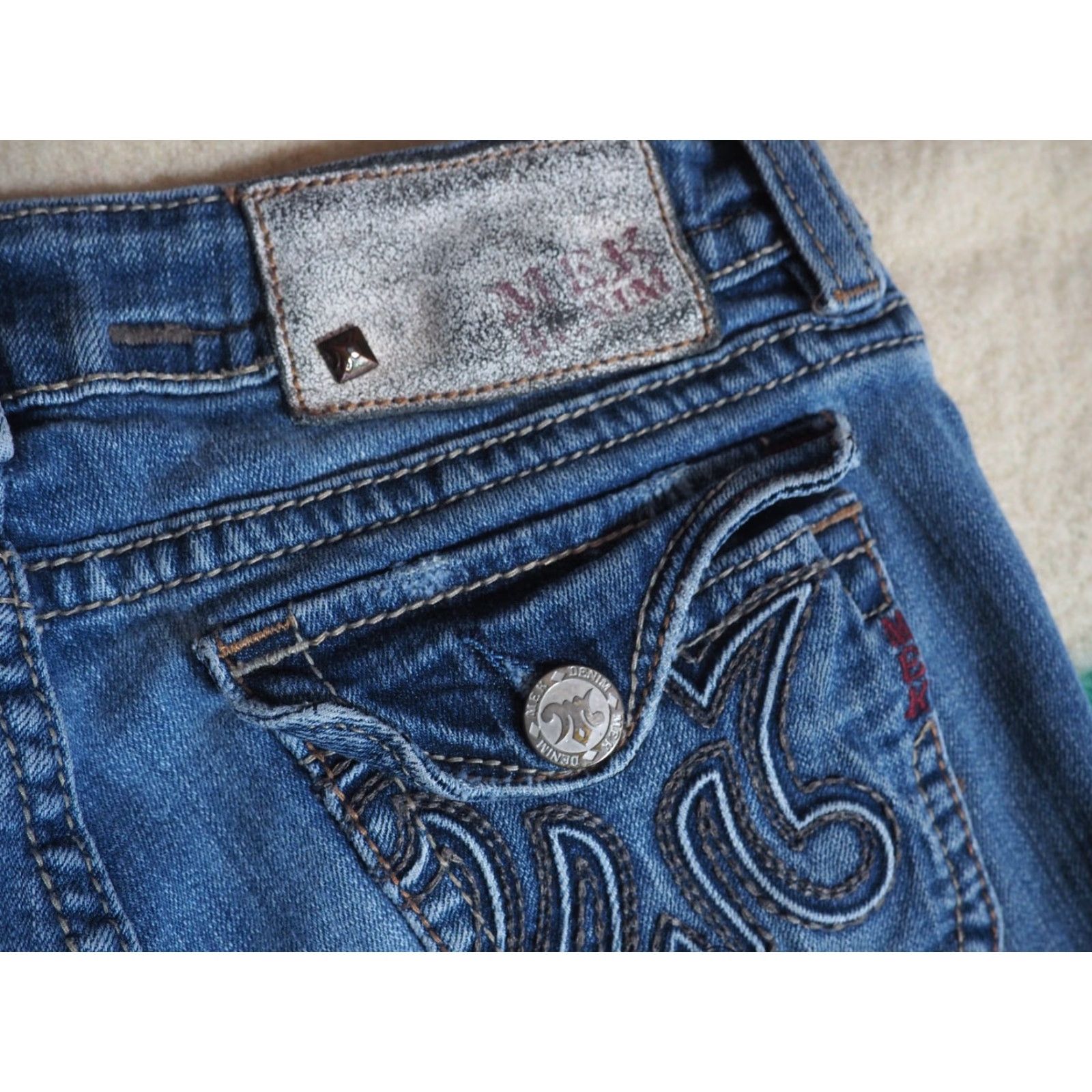 Vintage VTG Mek Denim Grand Island Low Rise Jeans 29x33 Womens Blue Denim Bootcut 2000s Grunge Logo Emroidered Vintage Size 29" - 5 Thumbnail