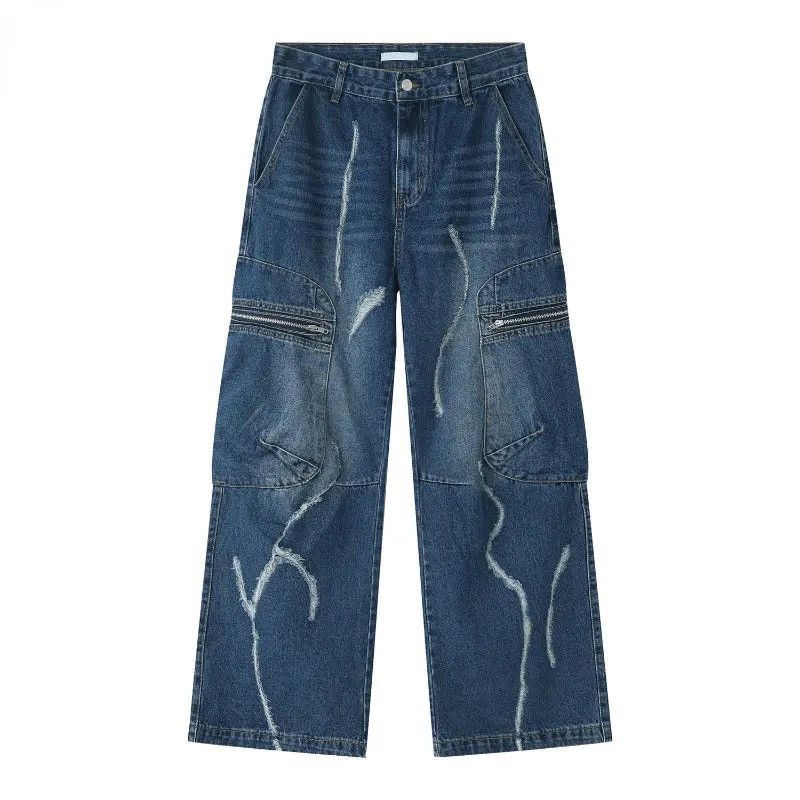 Japanese Brand × Vintage Baggy Ripped Jeans Frayed Zipper Pockets cargo Pants Hip-hop Size US 32 / EU 48 - 2 Thumbnail