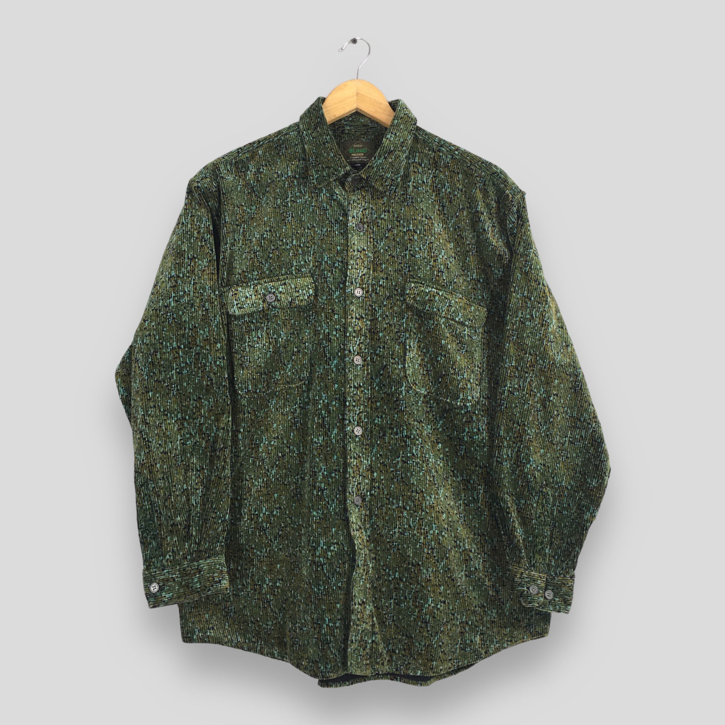 image of Vintage Abstract Pattern Corduroy Green Flannel Shirt Large, Men's