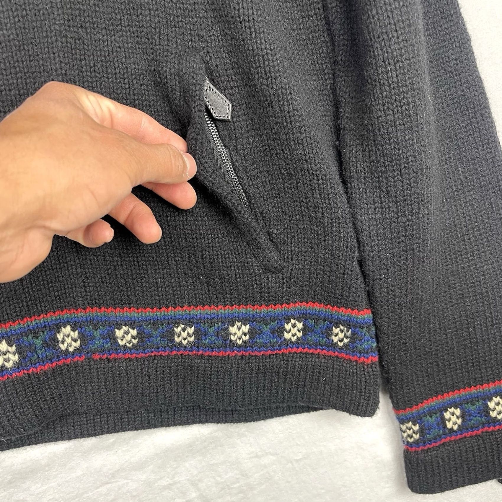 Polo Ralph Lauren Polo Ralph Lauren Sweater Mens Medium Black Hand Knit Zip Fair Isle Lambs Wool Size US M / EU 48-50 / 2 - 5 Thumbnail