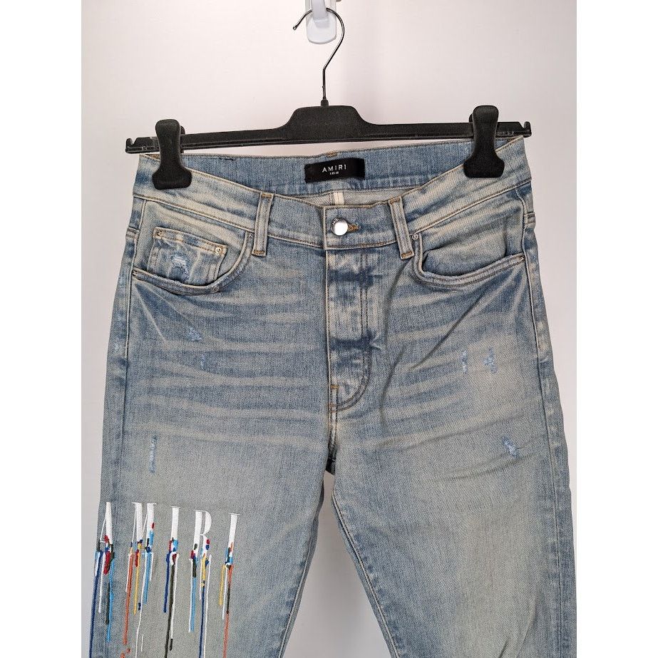 Amiri o1rshd1 Print Drip Logo Jeans in Clay Indigo Size US 32 / EU 48 - 4 Thumbnail