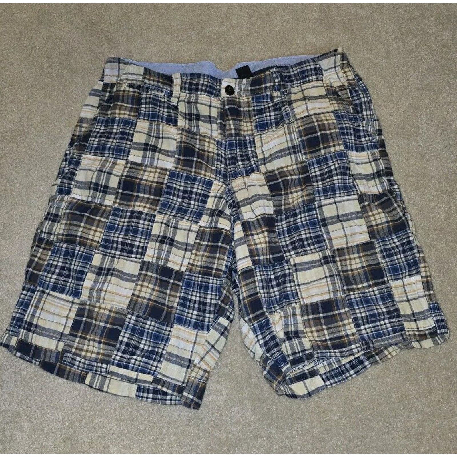 J.Crew J. Crew Field Shorts Mens 35 Blue Patchwork Plaid Drawstring Size US 35 - 1 Thumbnail