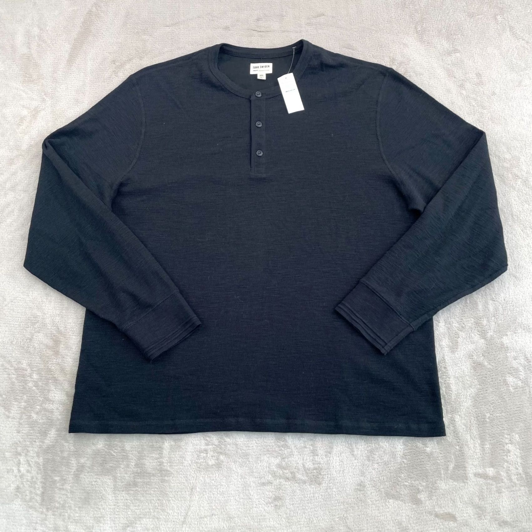 Todd Snyder Todd Snyder Waffle Knit Henley Shirt Men 2XL Black Slub Cotton Slim Fit NWT Size US XXL / EU 58 / 5 - 5 Thumbnail