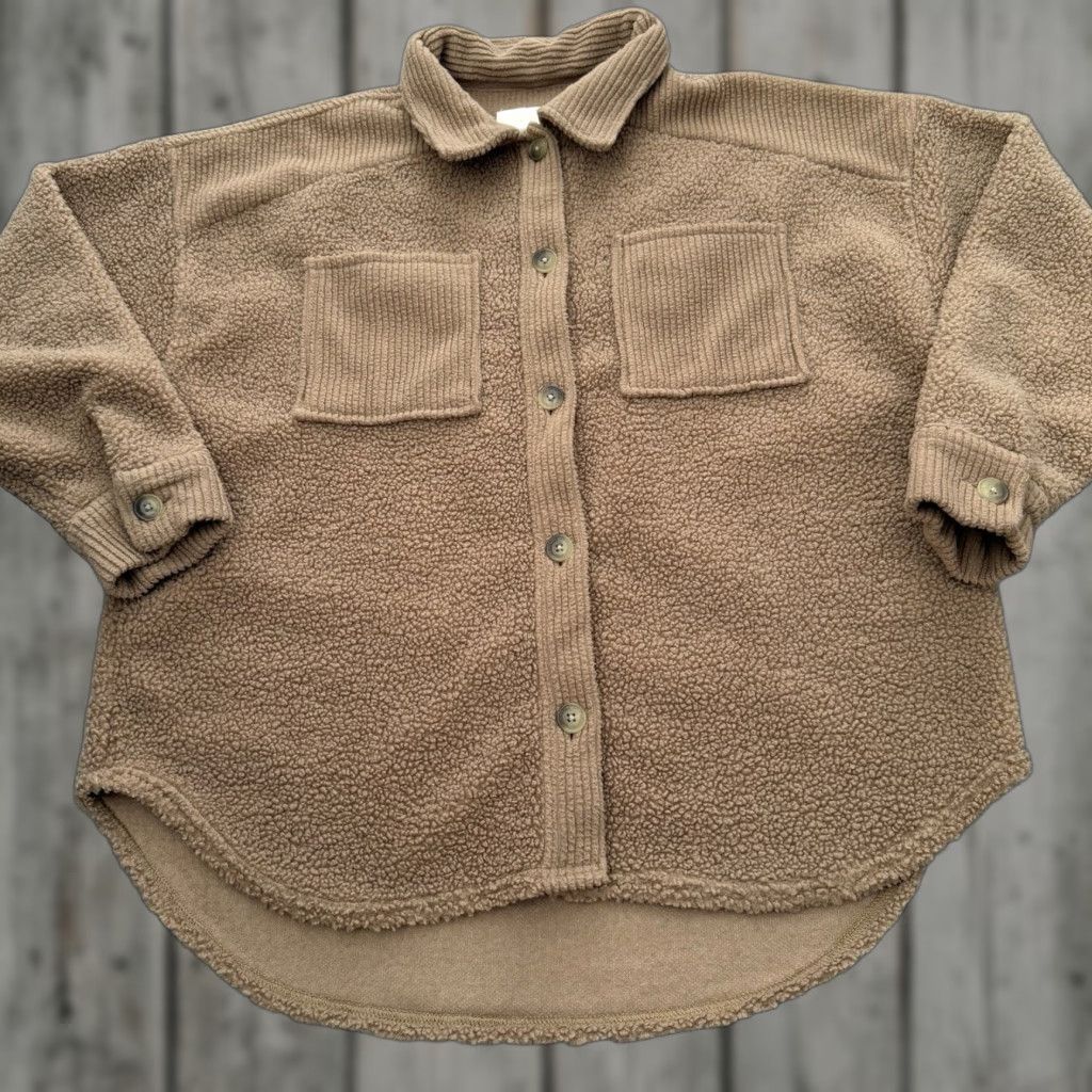 American Eagle Outfitters American Eagle AE Fleece Shacket Womens Medium Shirt Ribbed Sherpa Camel Relaxed Size M / US 6-8 / IT 42-44 - 1 Thumbnail