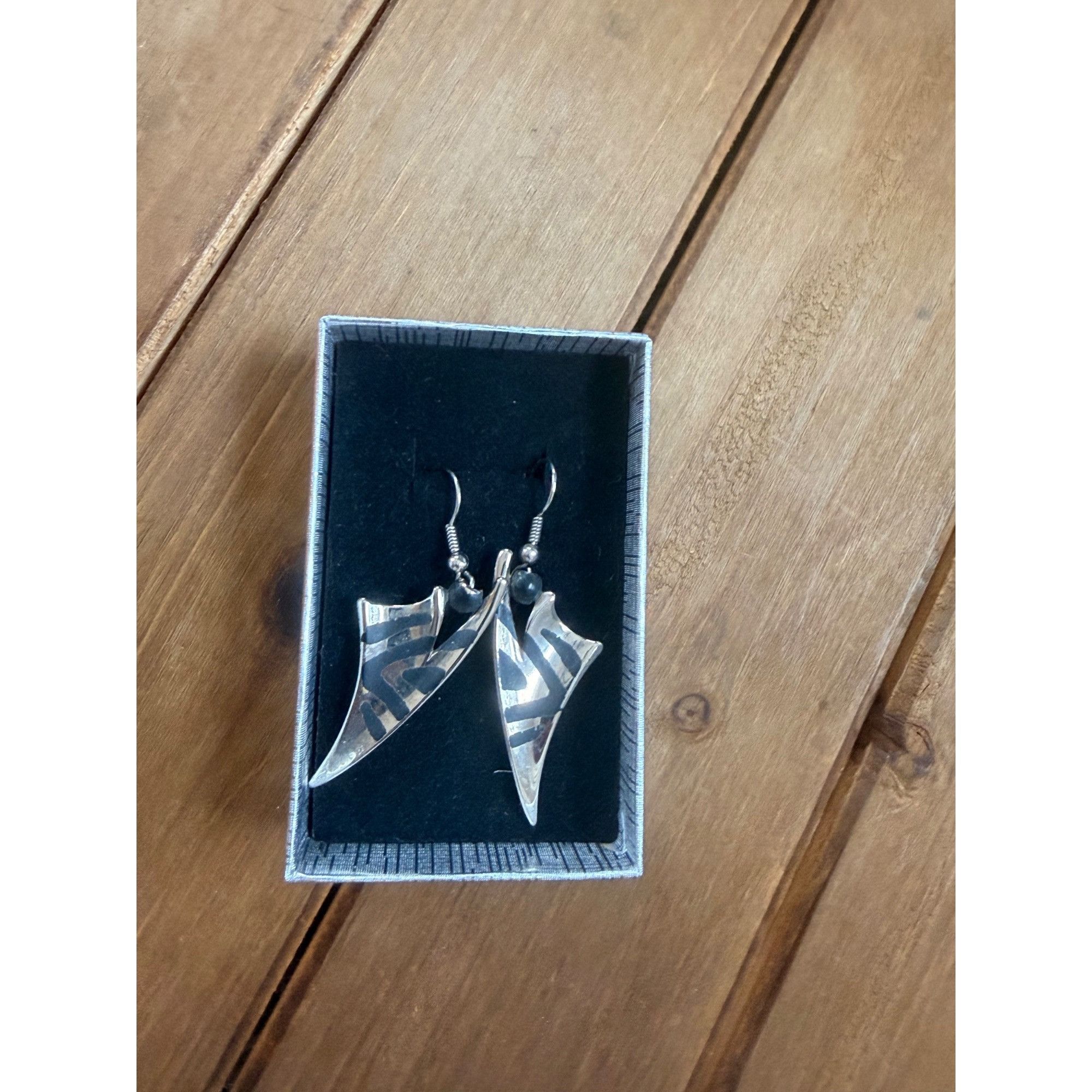 Other Abstract Silver Drop Earrings With Geometric Tribal Design & Size ONE SIZE - 5 Thumbnail