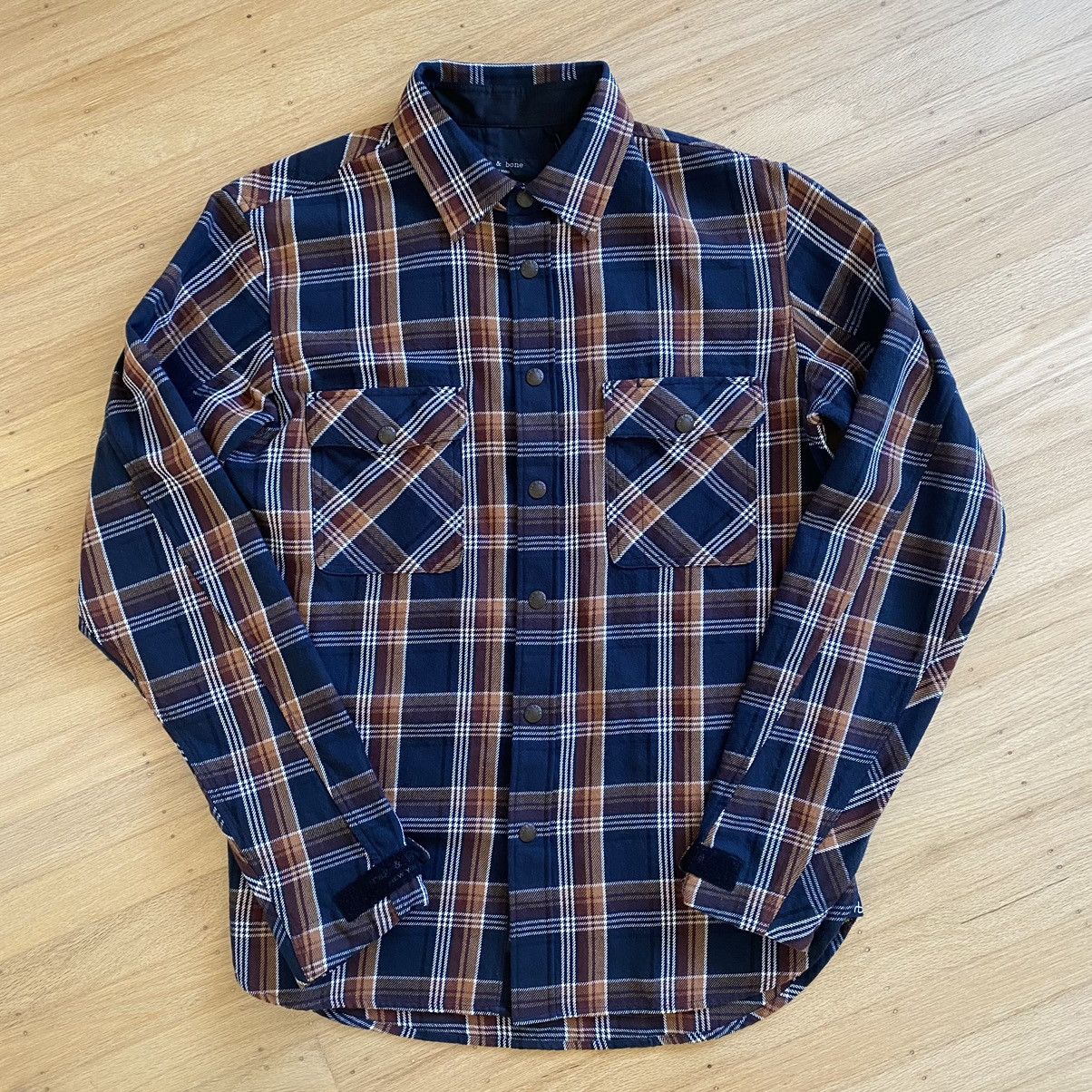 image of Rag Bone Japanese Engineered Flannel Shirt in Navy/Brown, Men's (Size Medium)