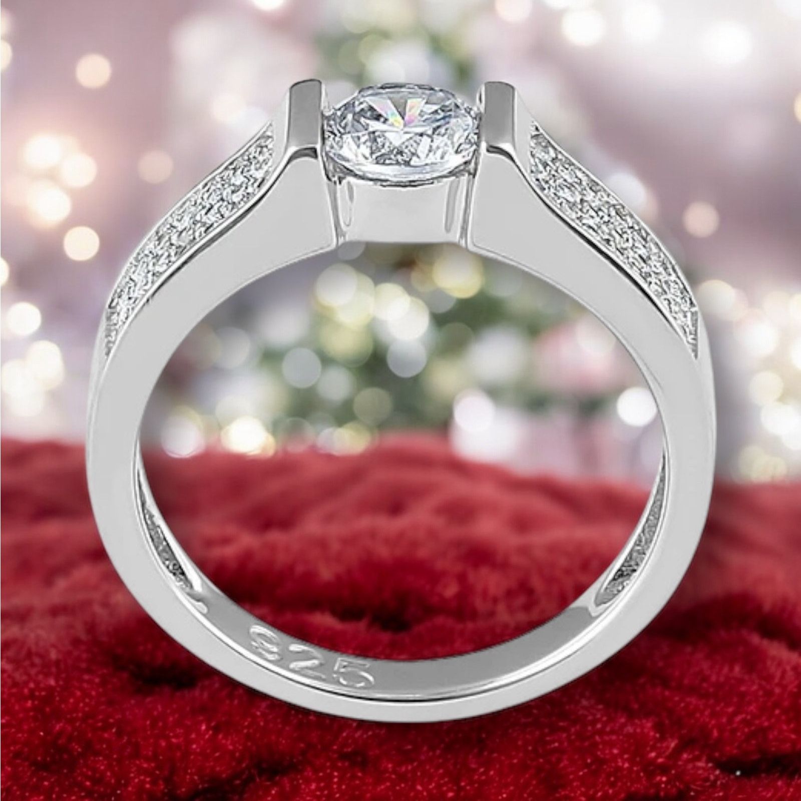 The Unbranded Brand Sterling Silver Clear Round Engagement Ring 6,7,8 Size ONE SIZE - 3 Thumbnail