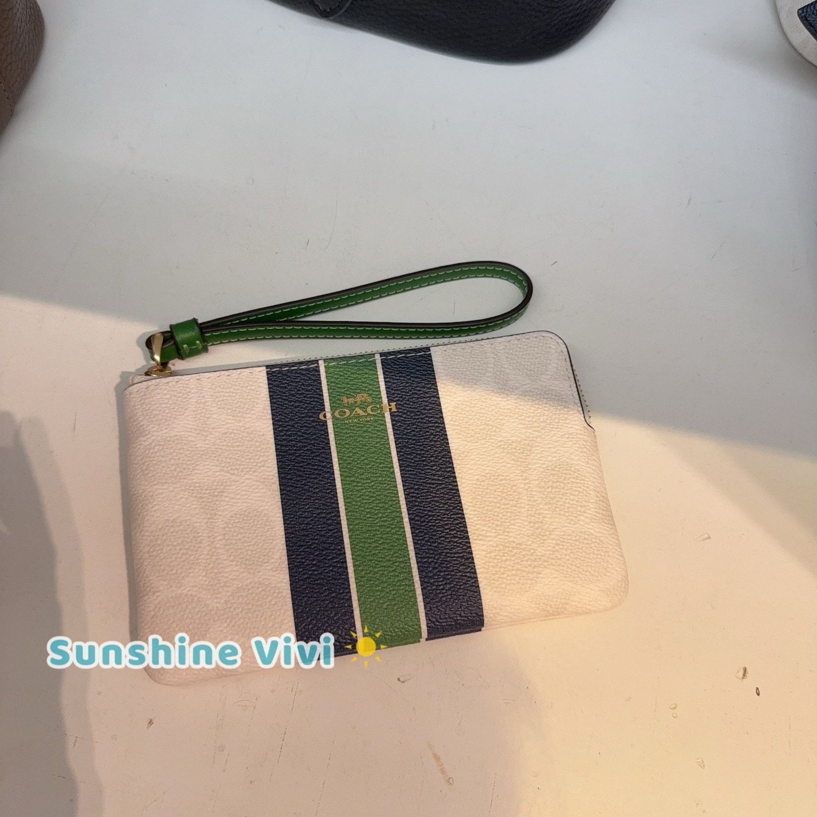 Coach NWT Coach Corner Zip Wristlet Varsity Stripe Kelly CBP19 Size ONE SIZE - 1 Thumbnail