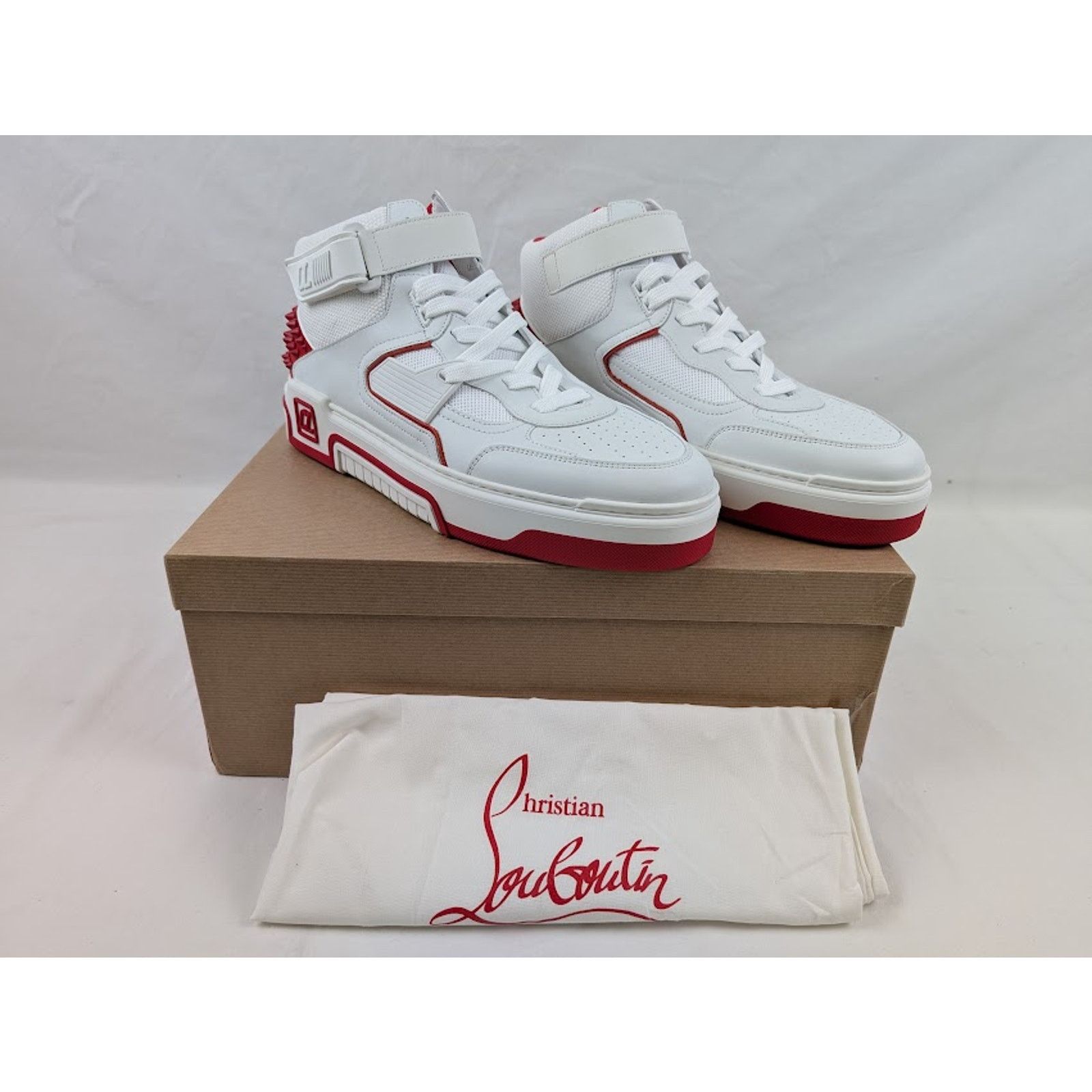 Christian Louboutin o1rshd1 Astroloubi Mid Flat Sneakers in White/Loubi Size US 11 / EU 44 - 1 Thumbnail