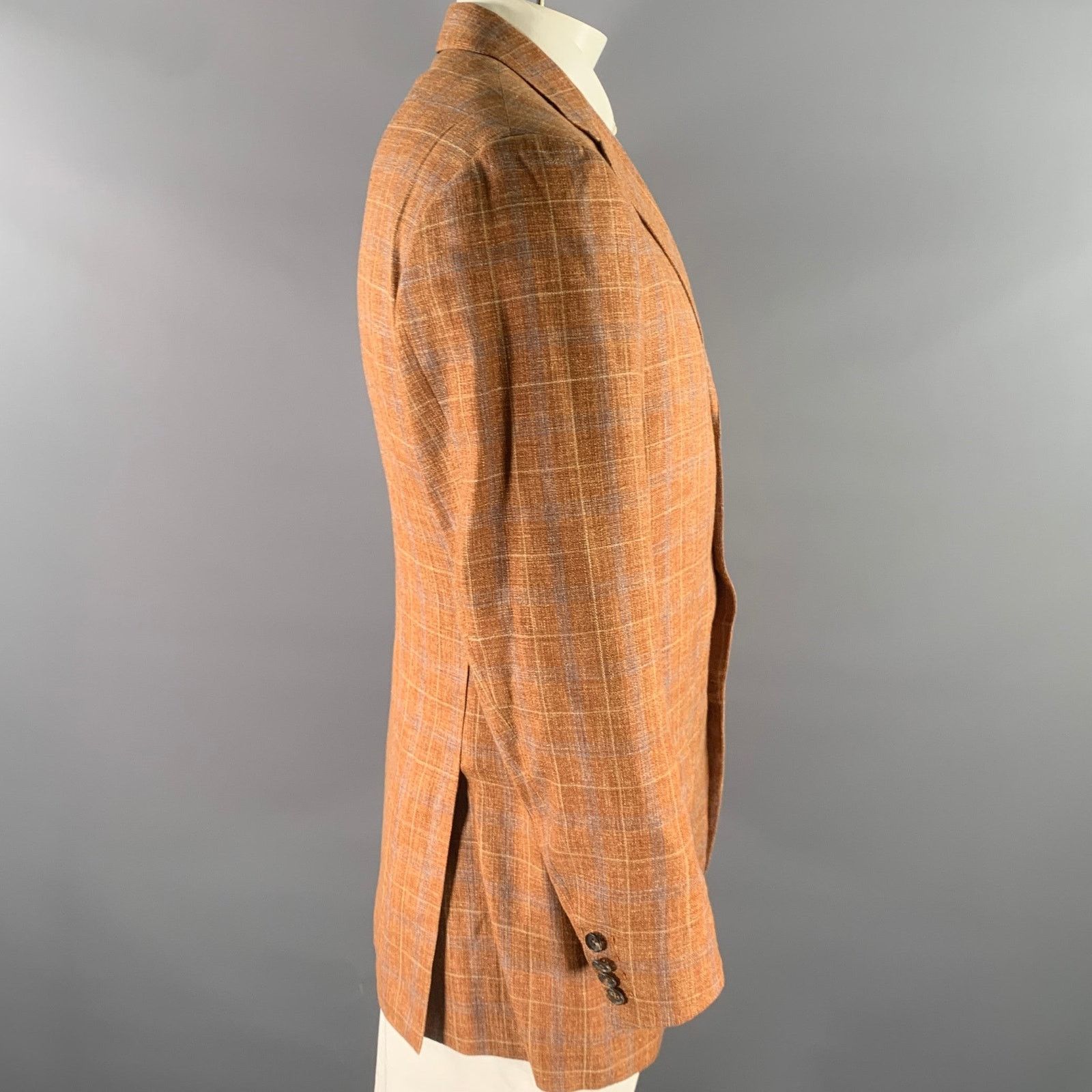 Isaia ISAIA Size 46 Orange Plaid Wool Blend Notch Lapel Sport Coat Size 46R - 3 Thumbnail