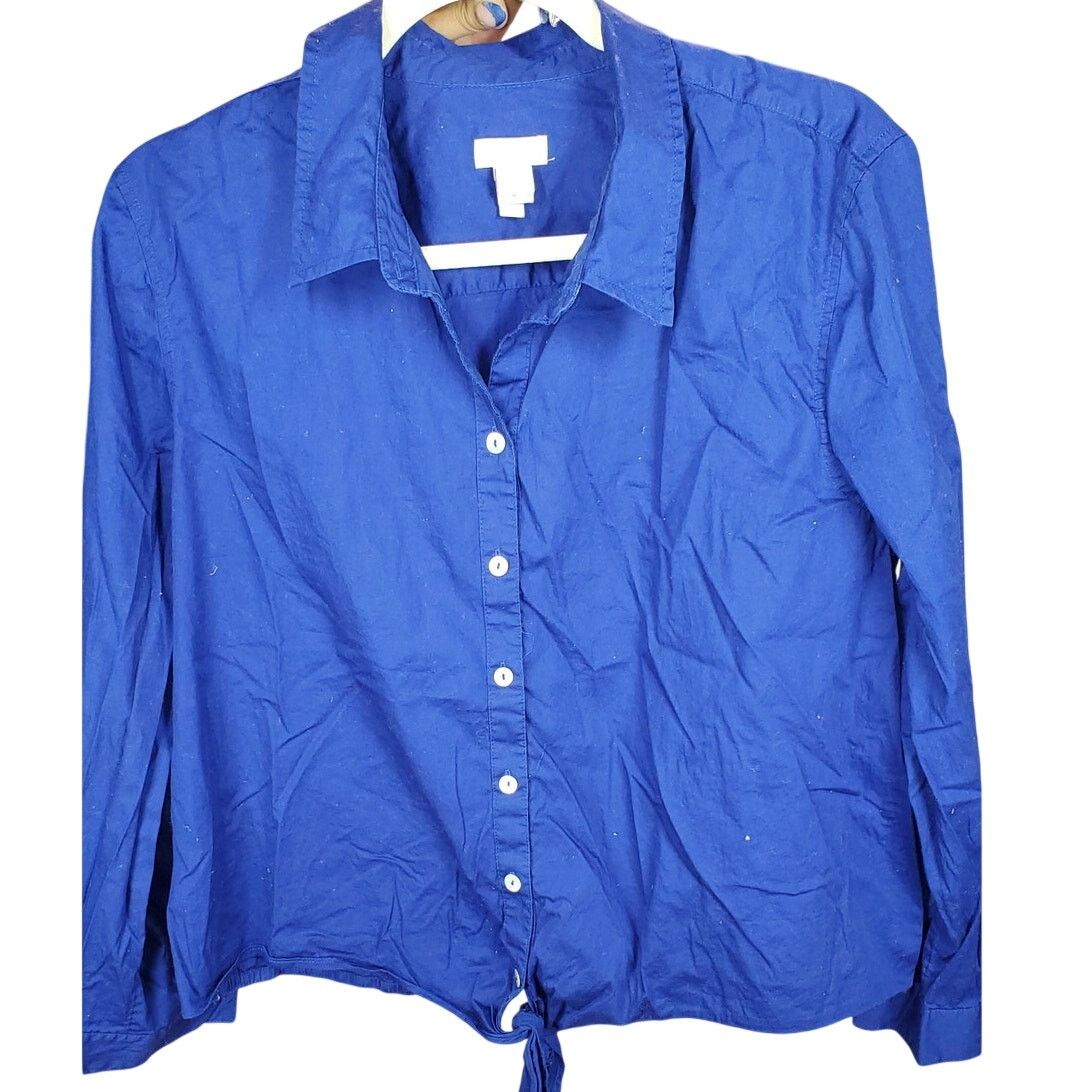 Chicos Chico's Blue Tie-Front Button-Up Shirt Long Sleeve Size 3 Size L / US 10 / IT 46 - 1 Thumbnail