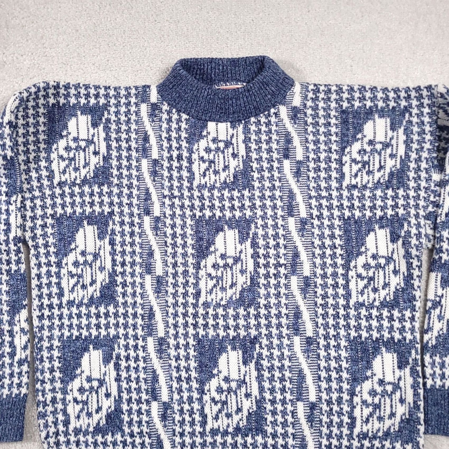 Vintage VINTAGE American Pride Sweater Women's L Blue White Leaf Knit Mock Neck 90s Pullover USA Size L / US 10 / IT 46 - 3 Thumbnail