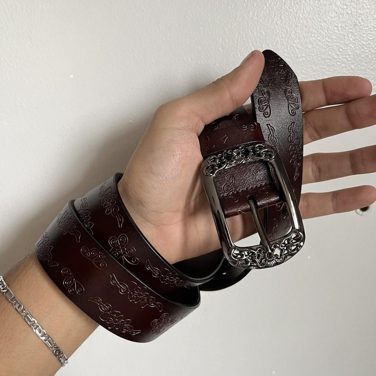 Other Brown Leather Belt – Embossed Western Style Belt Size ONE SIZE - 3 Thumbnail