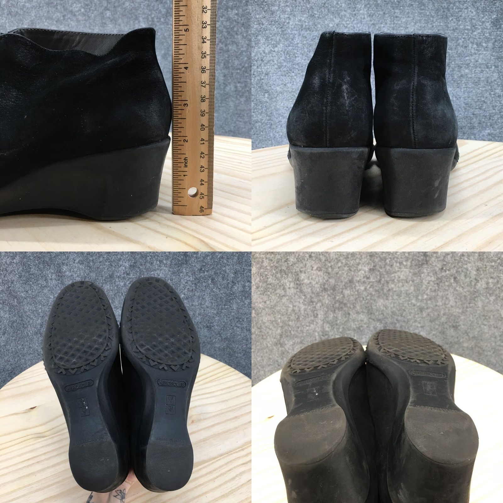 Vintage Aerosoles Torista Boots Womens 8 M Front Zip Wedge Ankle Bootie Black Suede Size US 8 / IT 38 - 9 Thumbnail