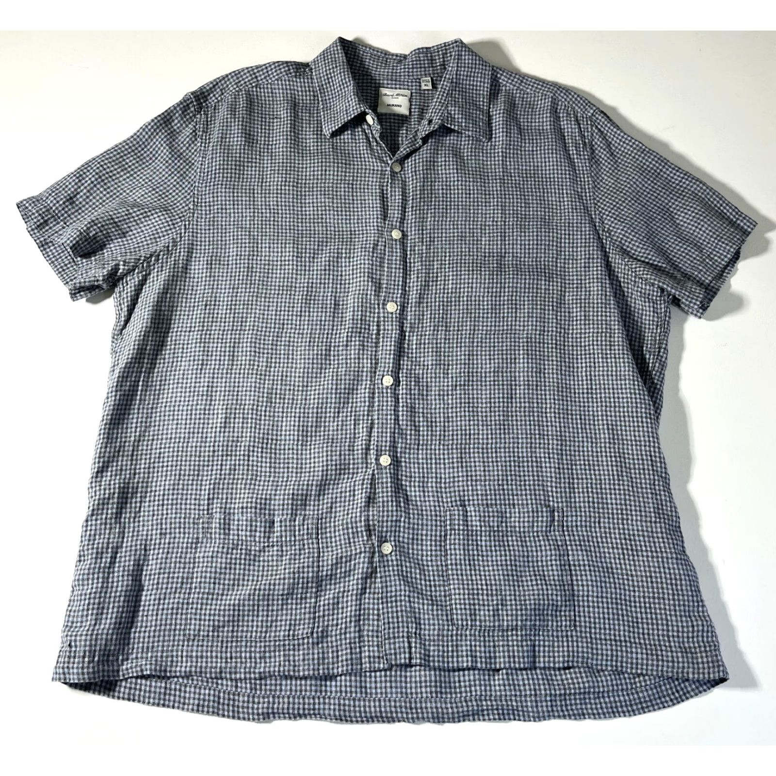 Murano VINTAGE Murano Shirt XL Blue Linen Check Short Sleeve Button-Up Pockets MEN's Regular Casual, Travel, 100% Linen Size US XL / EU 56 / 4 - 3 Thumbnail