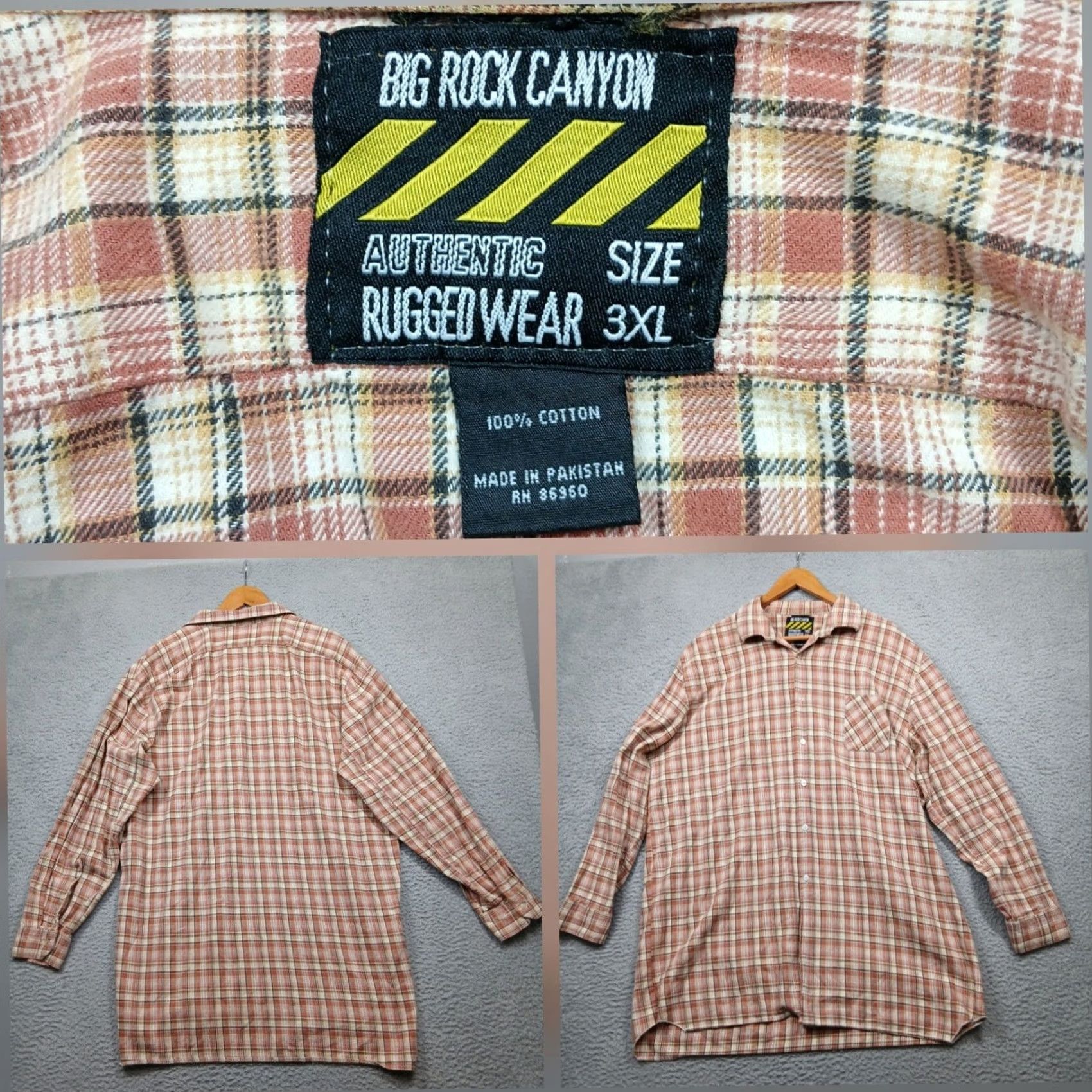 Vintage Big Rock Canyon Shirt Plaid Flannel Long Sleeve Cotton Brown Tan Men's 3XL Size US XXL / EU 58 / 5 - 2 Thumbnail