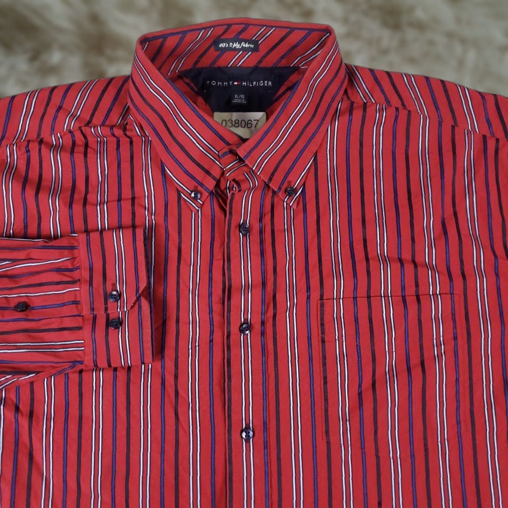 Tommy Hilfiger Tommy Hilfiger Red Striped Button-Up Shirt Men’s XL Long Sleeve Casual Modern Size US XL / EU 56 / 4 - 1 Thumbnail